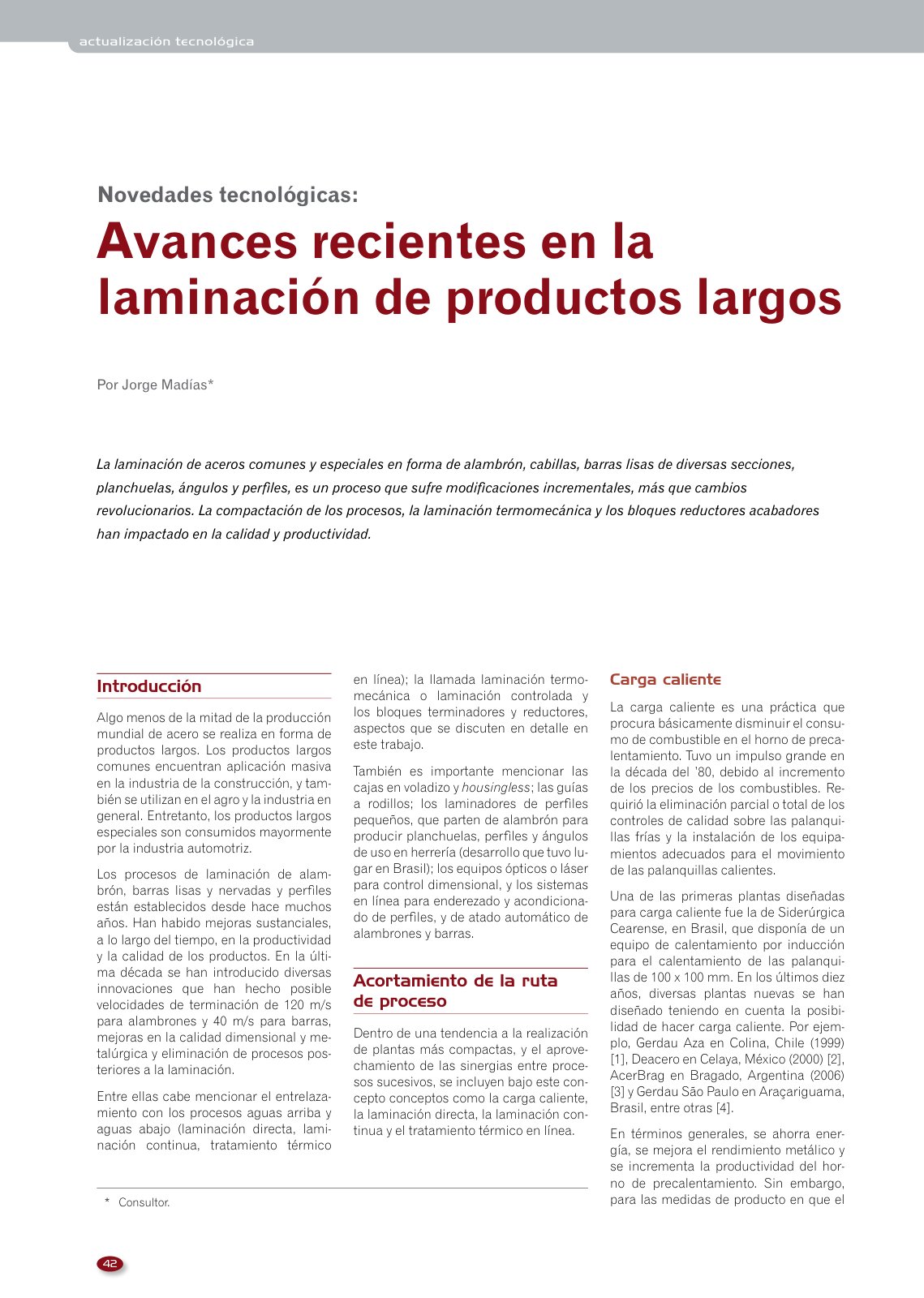First page of Avances recientes en la laminacion de pr