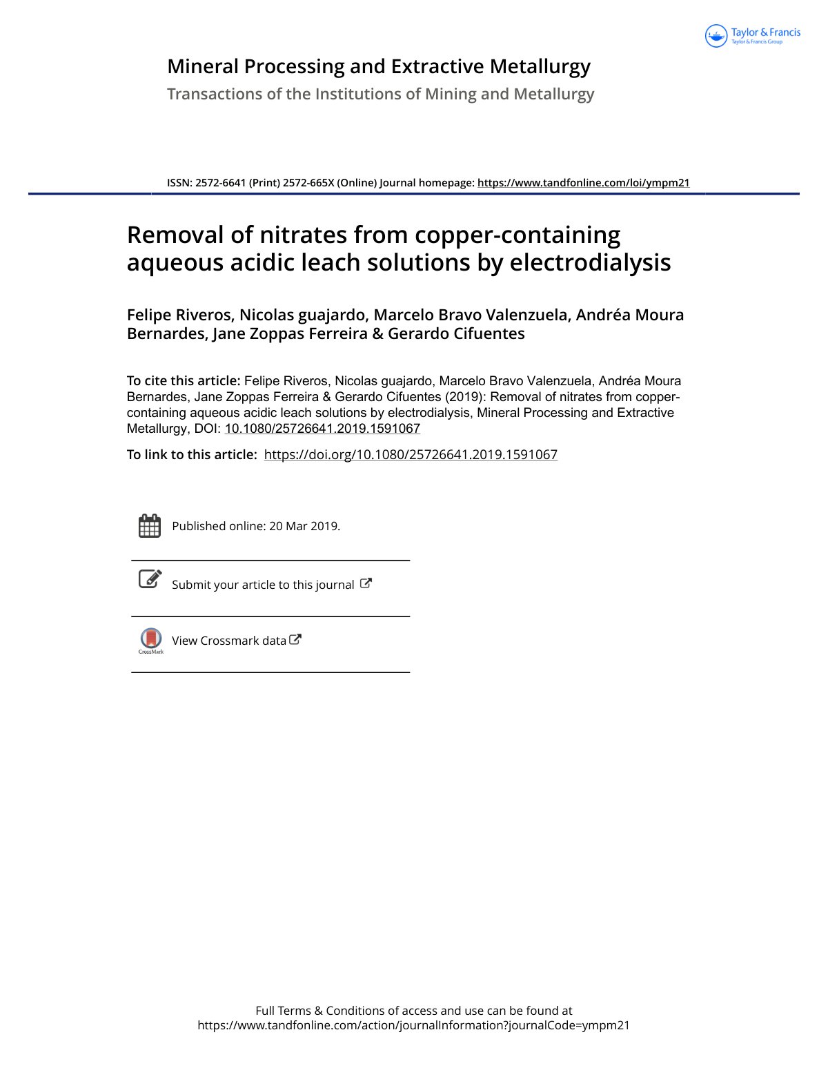 First page of Removal of nitrates from copper containi