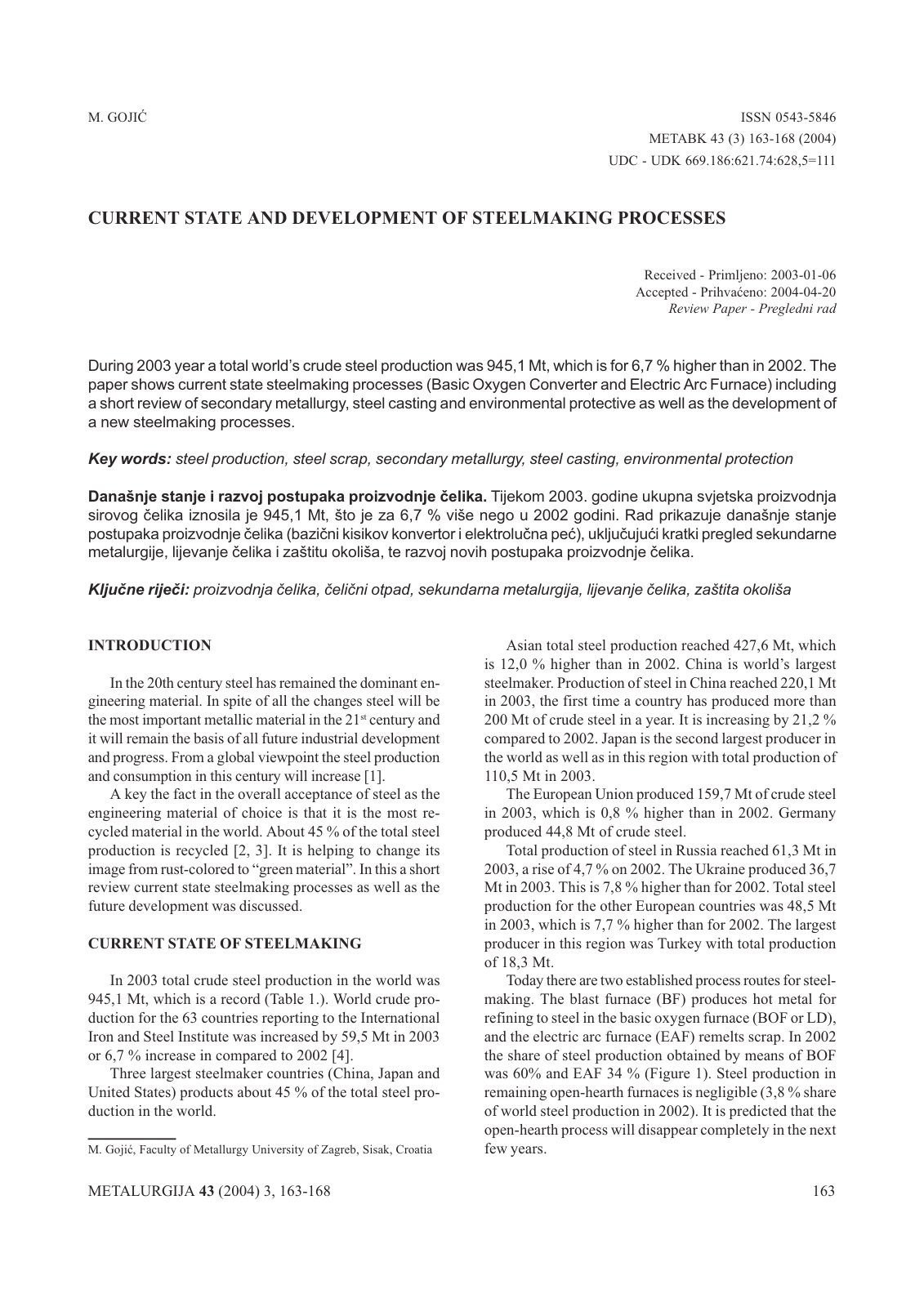 First page of CURRENT STATE AND DEVELOPMENT O STEELMAK