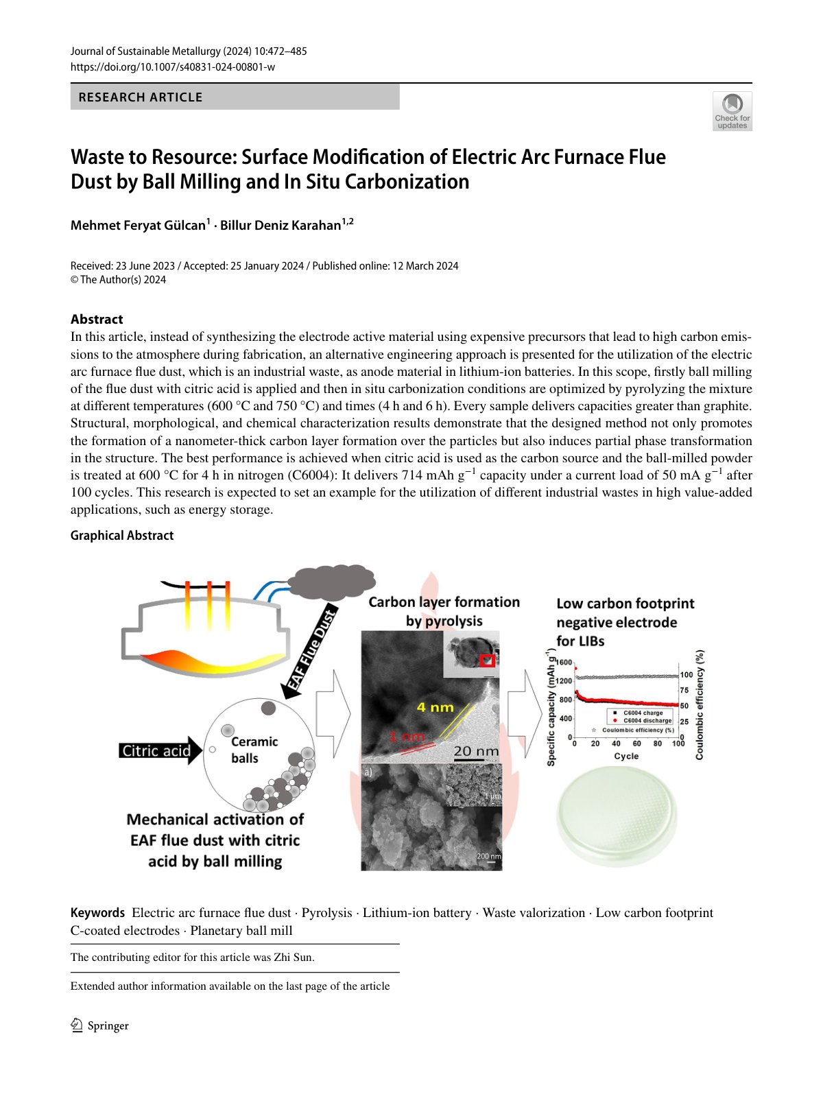 First page of 2024 Gulcan EAF Flue Dust Resource