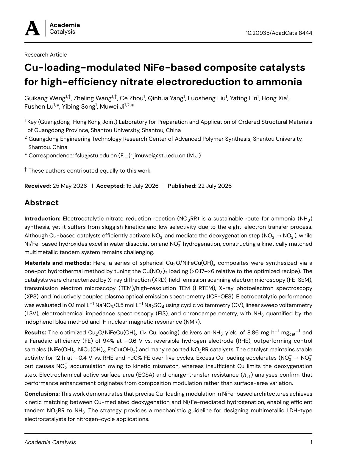 First page of Cu loading modulated NiFe based composit