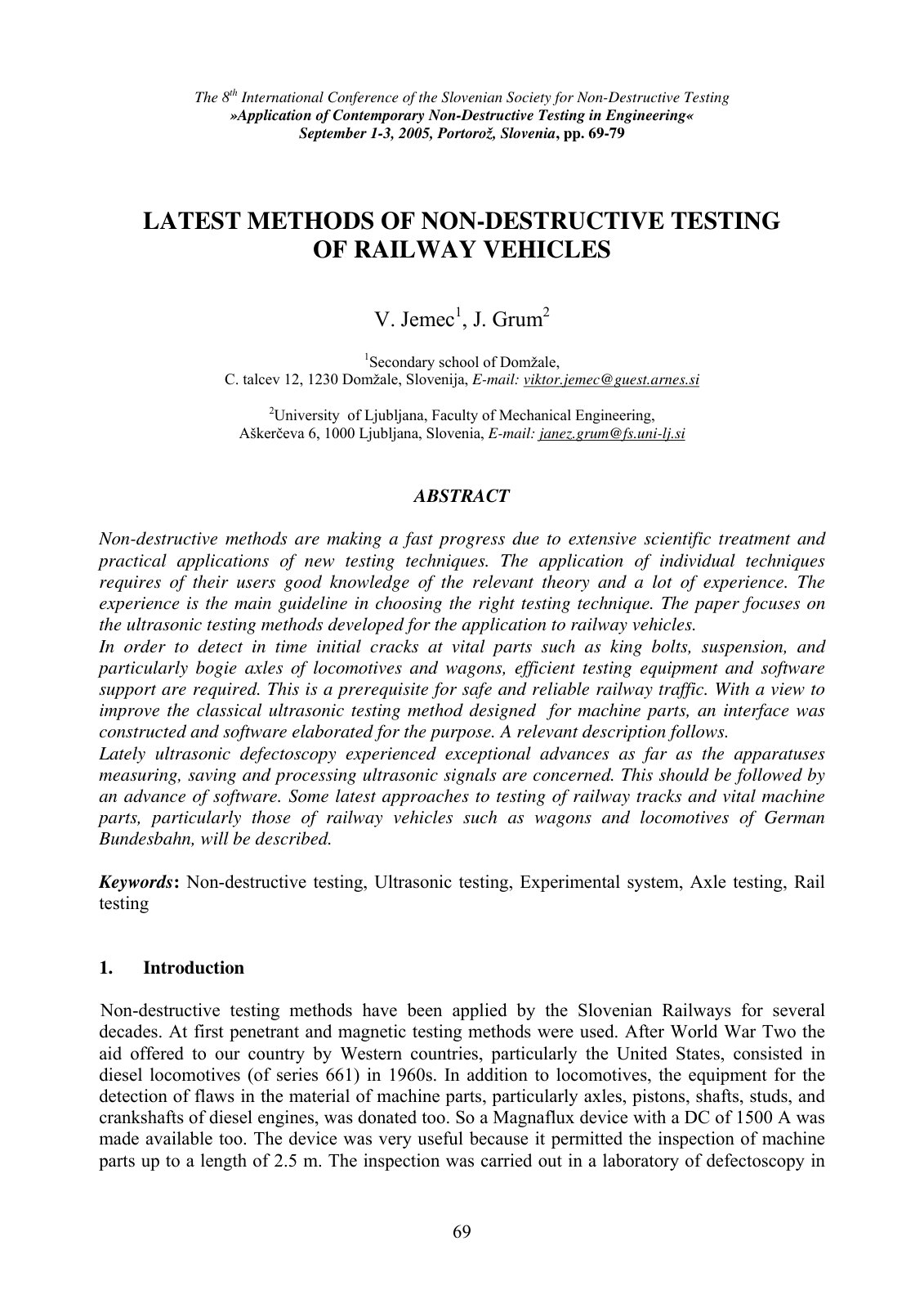 First page of LATEST METHODS OF NON-DESTRUCTIVE TESTING OF RAILWAY VEHICLES