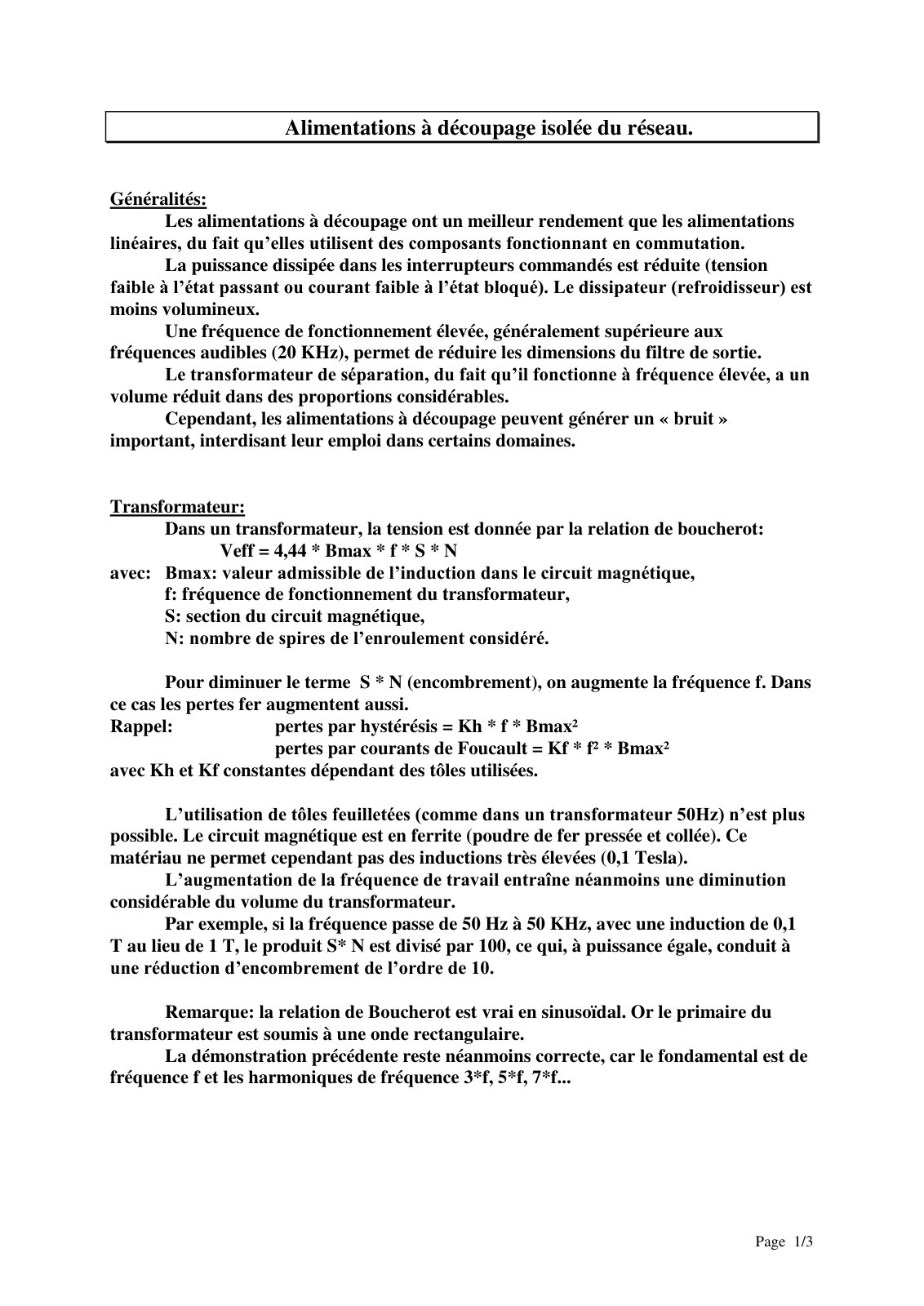 First page of Alimentations à découpage isolée du réseau