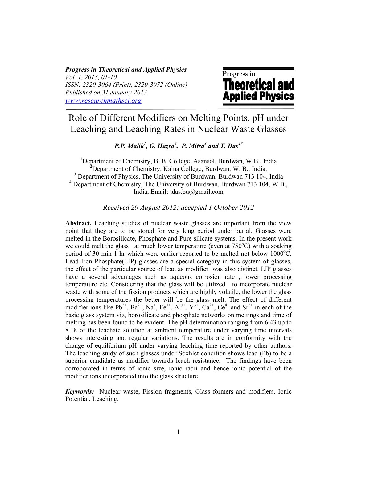 First page of Role of Different Modifiers on Melting P