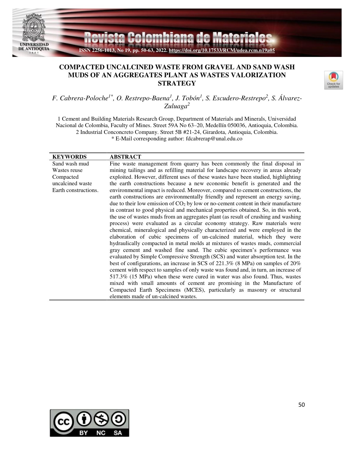 First page of COMPACTED UNCALCINED WASTE FROM GRAVEL AND SAND WASH MUDS OF AN AGGREGATES PLANT AS WASTES VALORIZATION STRATEGY