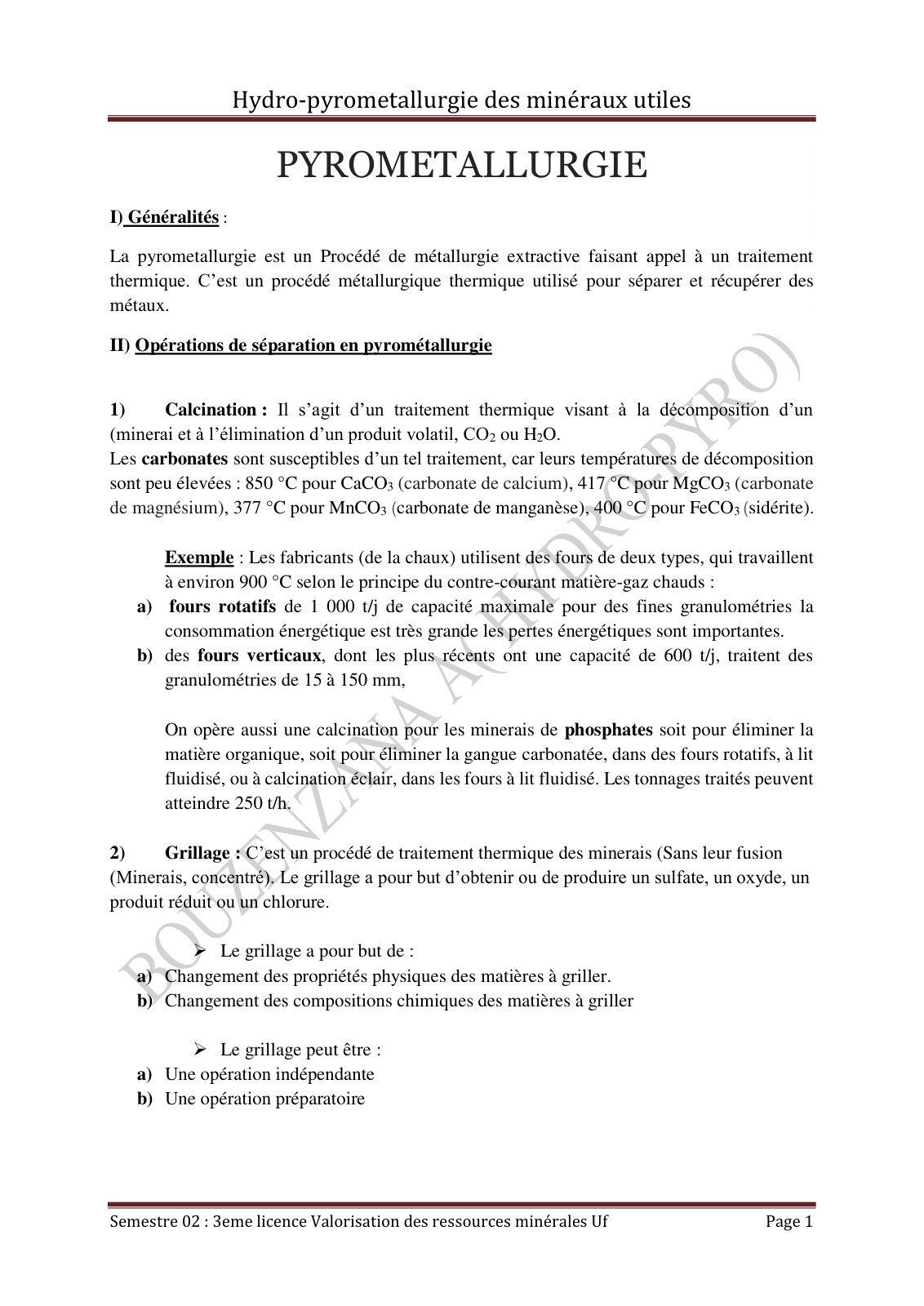 First page of 653682511 Cours 10 pyrometallurgie