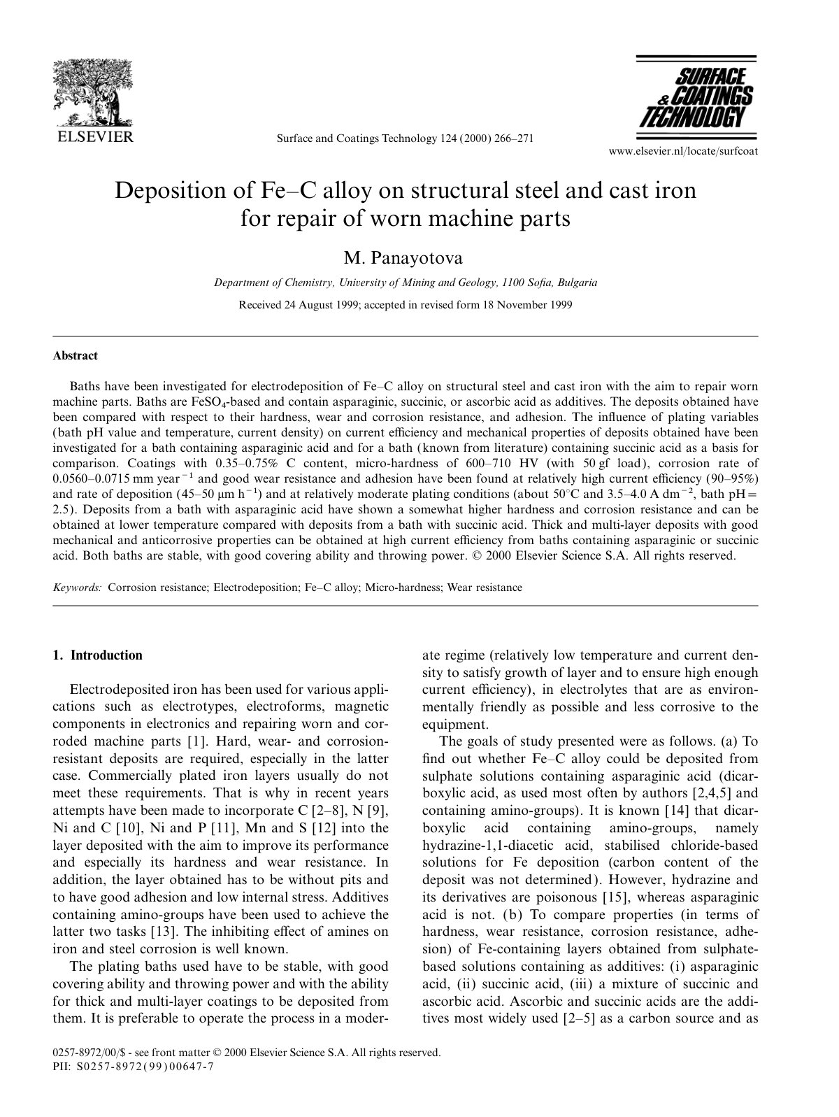 First page of Deposition of Fe C alloy on structural s