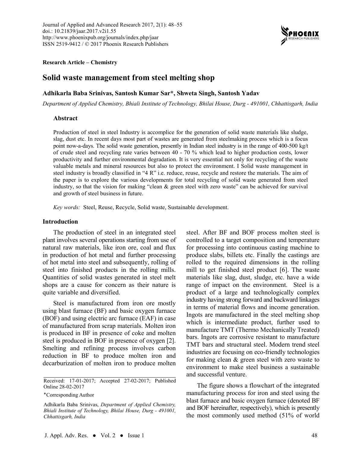 First page of Solid Waste management from Steel Meltin