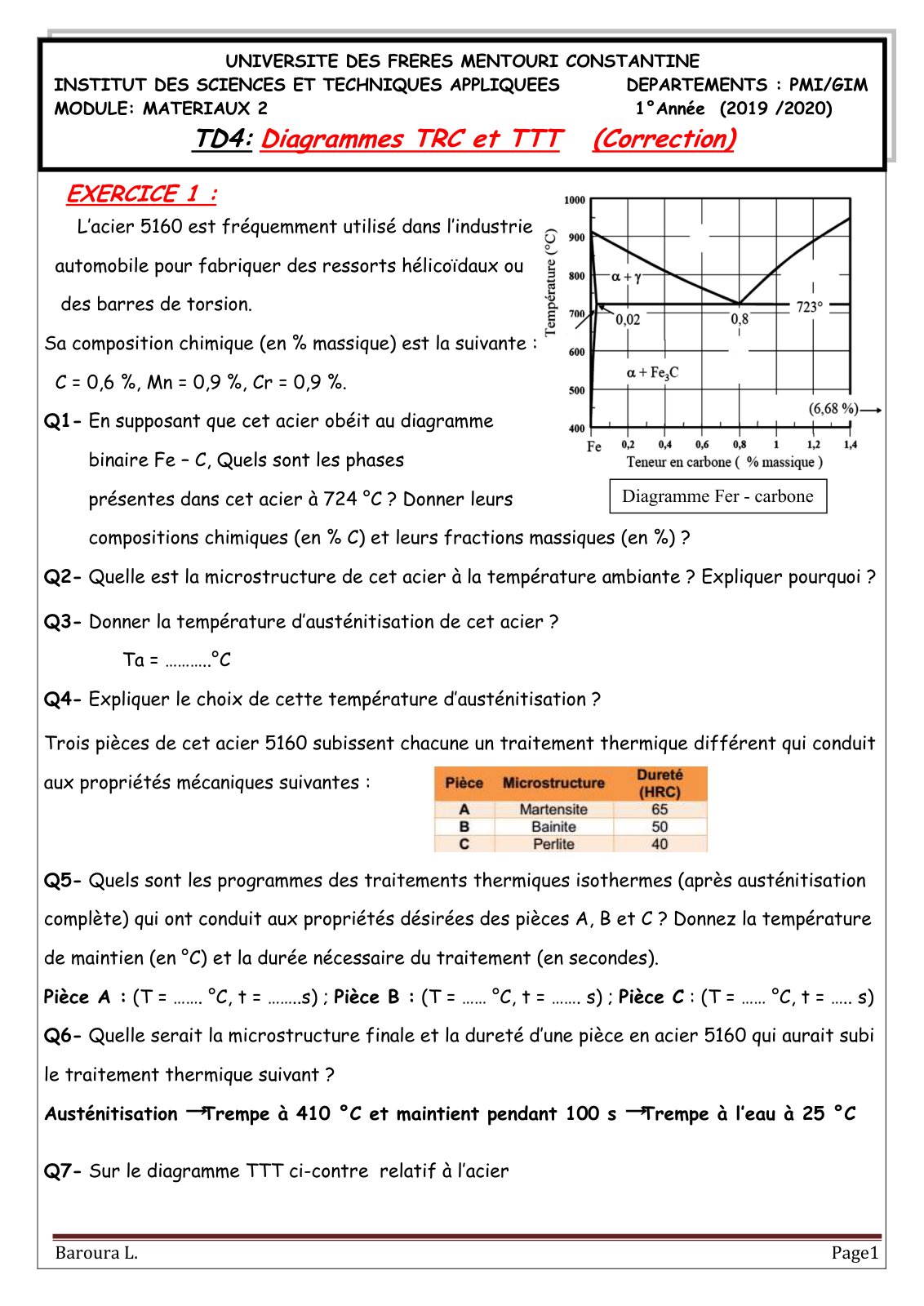 First page of L1 PMI et GIM TD 4 matériaux 2