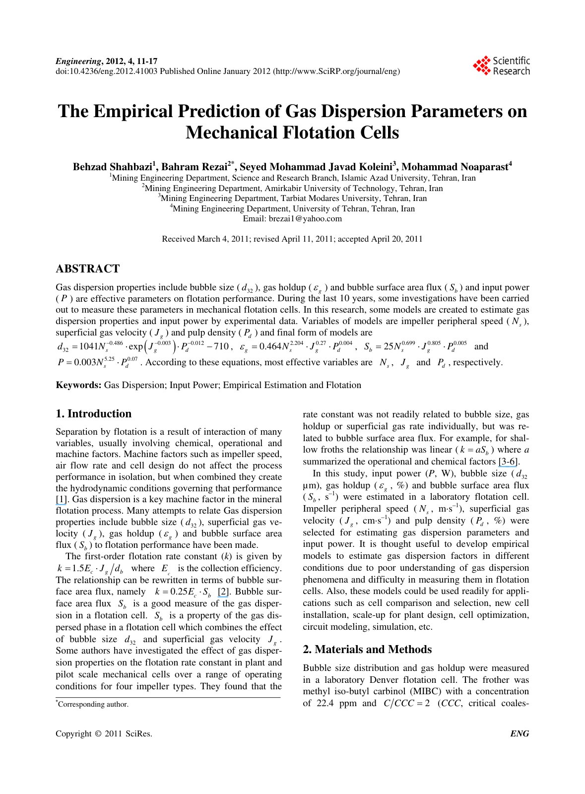 First page of The Empirical Prediction of Gas Dispersi