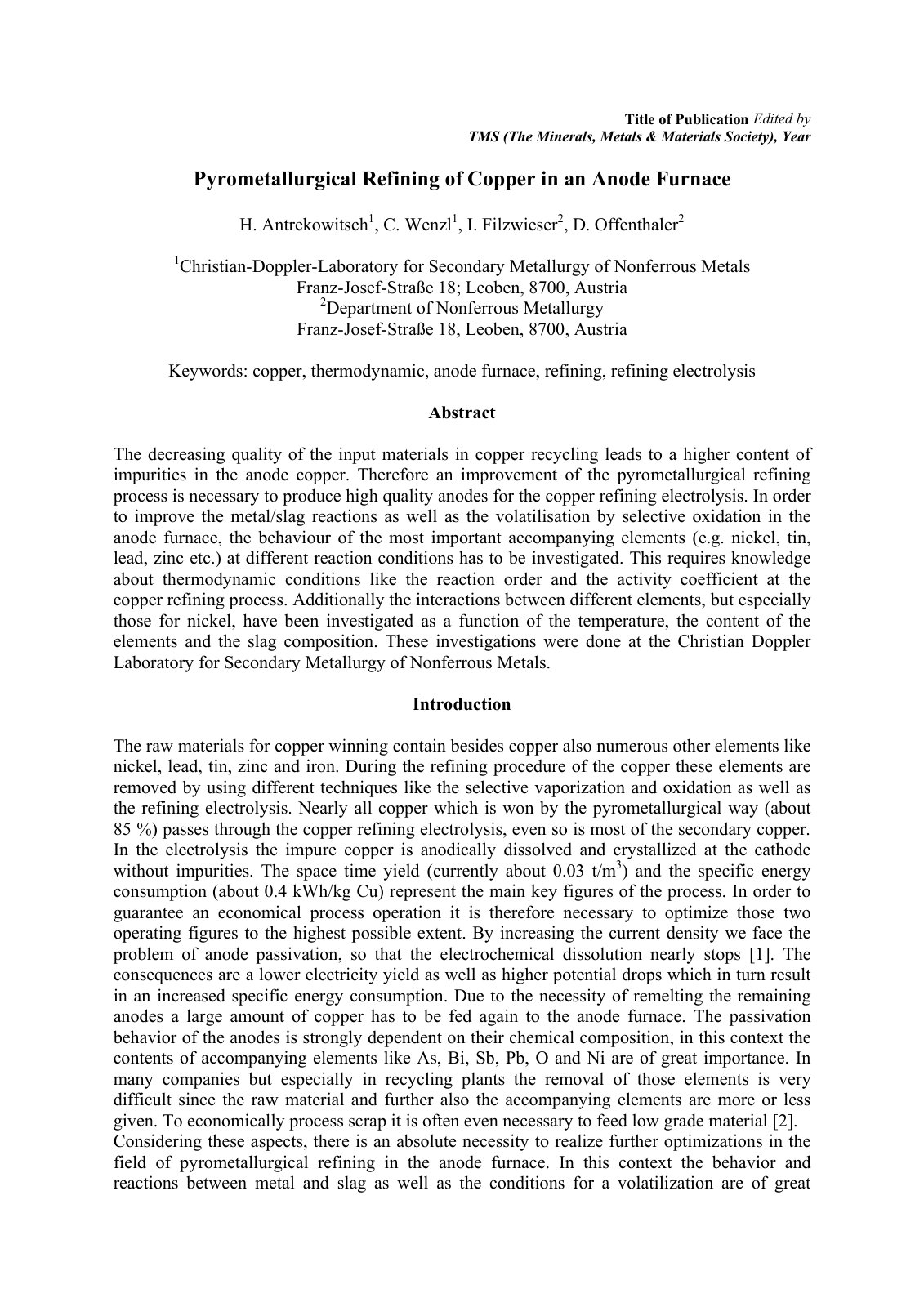 First page of Pyrometallurgical Refining of Copper in