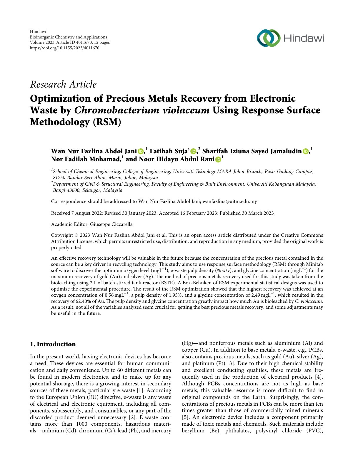 First page of Optimization of Precious Metals Recovery