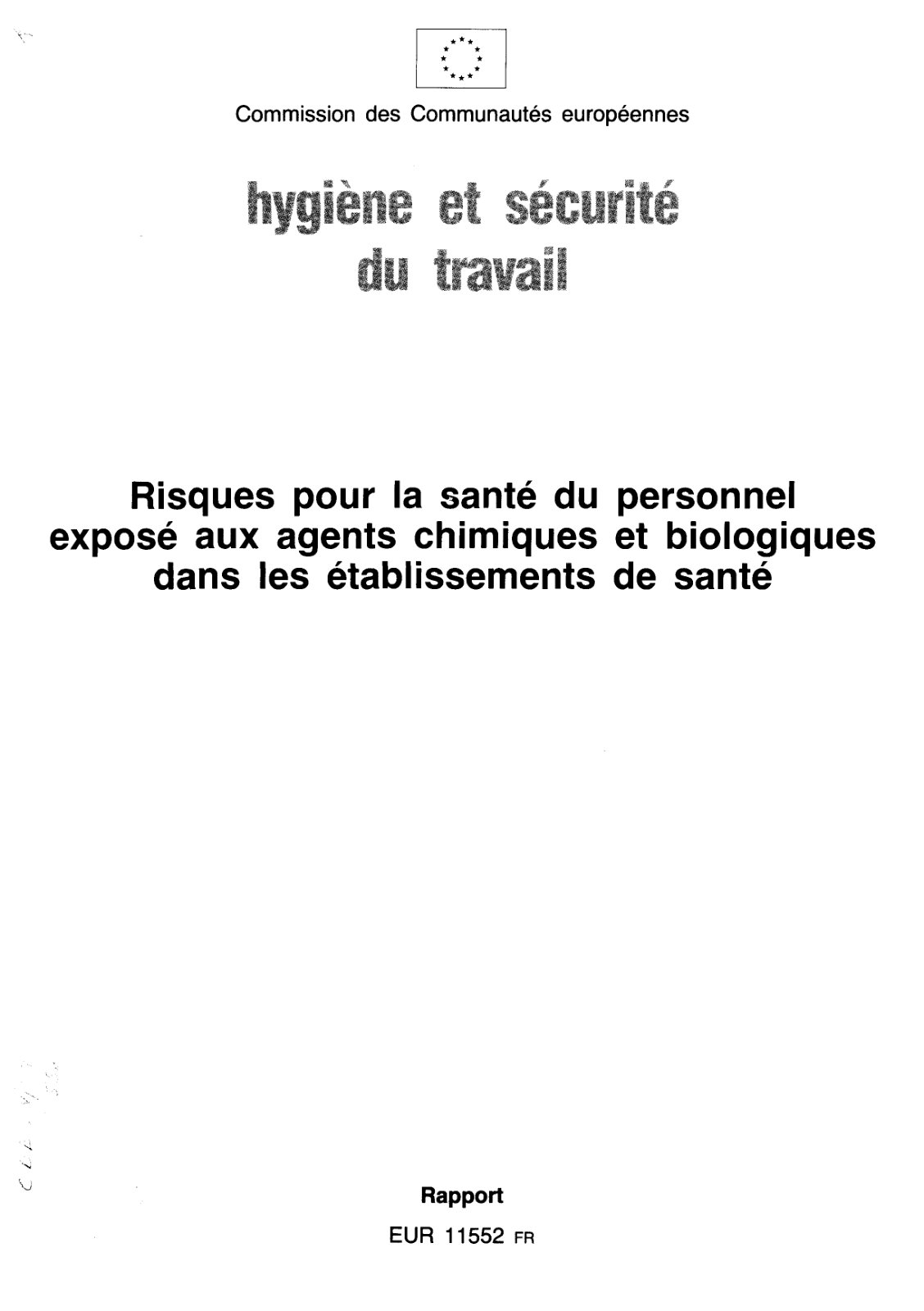 First page of Risques pour la santé du personnel exposé aux agents chimiques et biologiques dans les établissements de santé