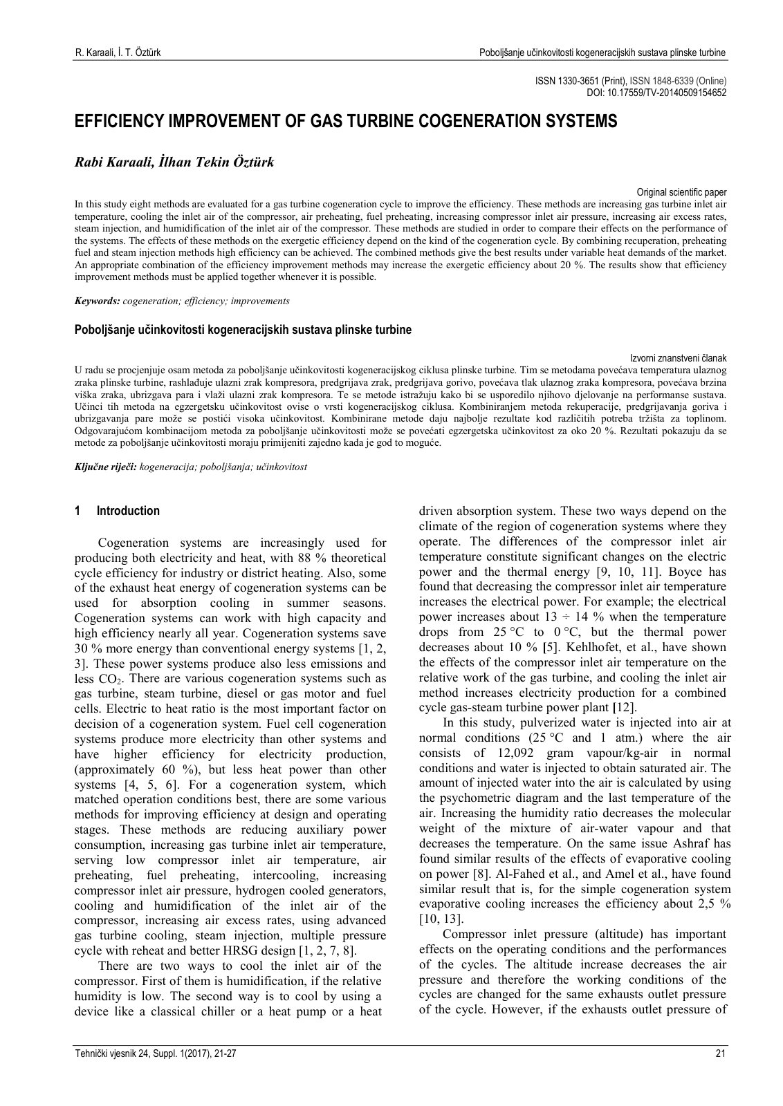 First page of Efficiency improvement of gas turbine co