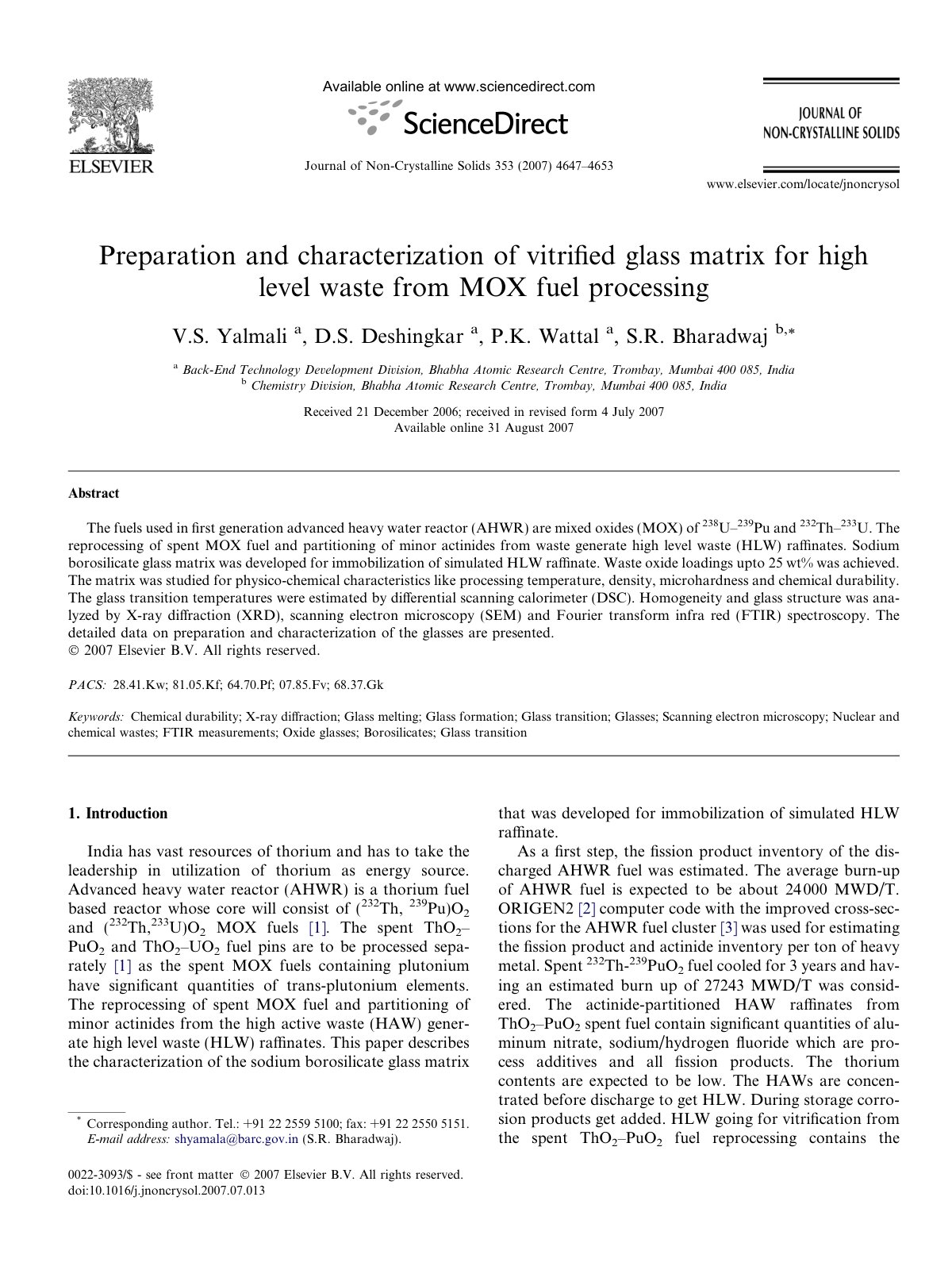 First page of Preparation and characterization of vitr