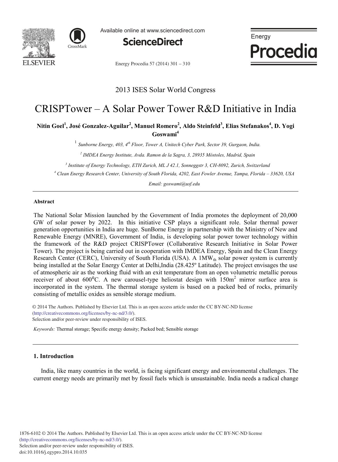 First page of CRISPTower A Solar Power Tower R and D I