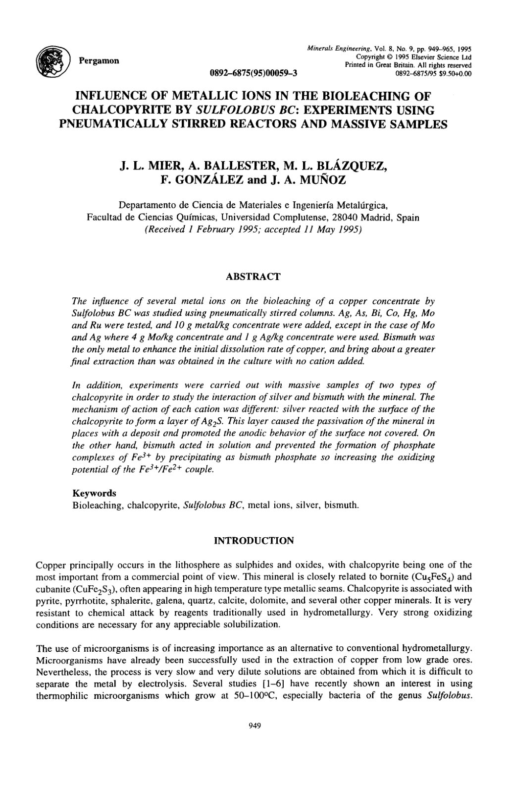 First page of Influence of metallic ions in the biolea
