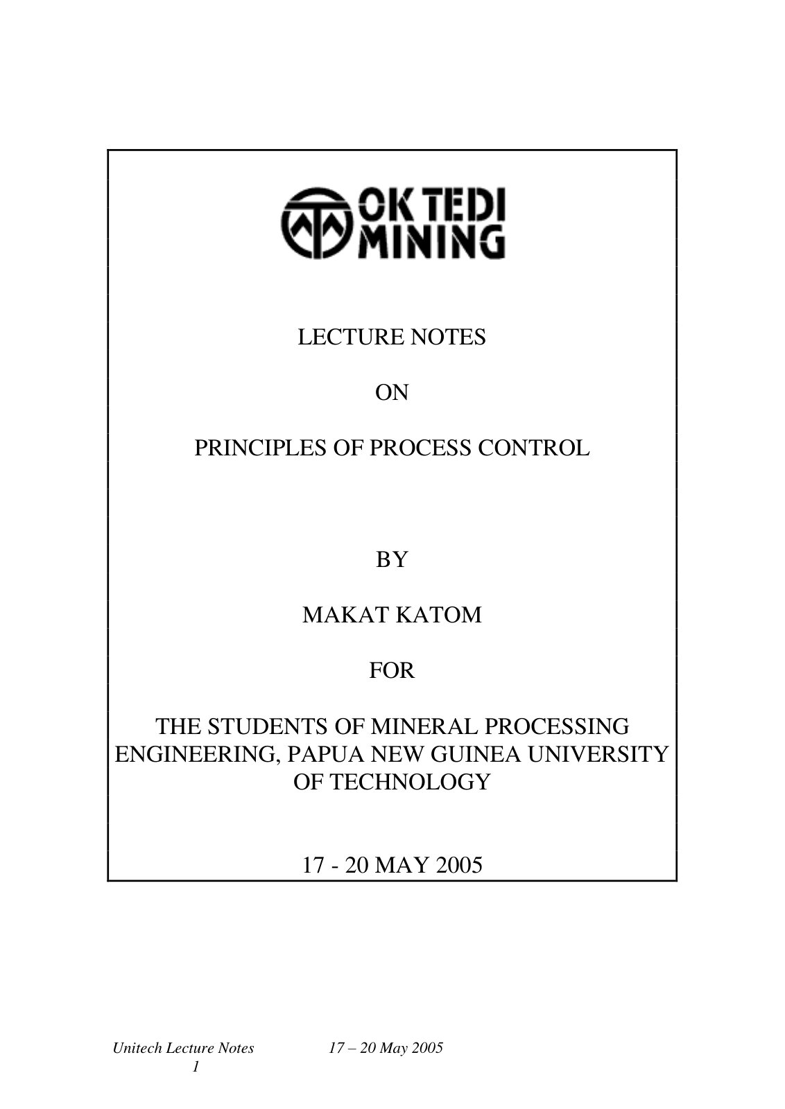 First page of UNITECH LECTURE NOTES PART A
