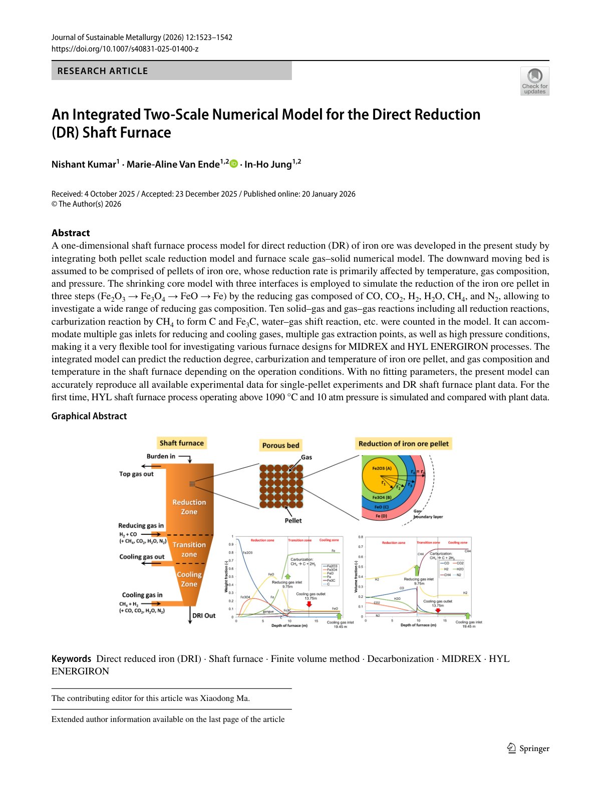 First page of 2026 Kumar Direct Reduction Shaft Furnace Model