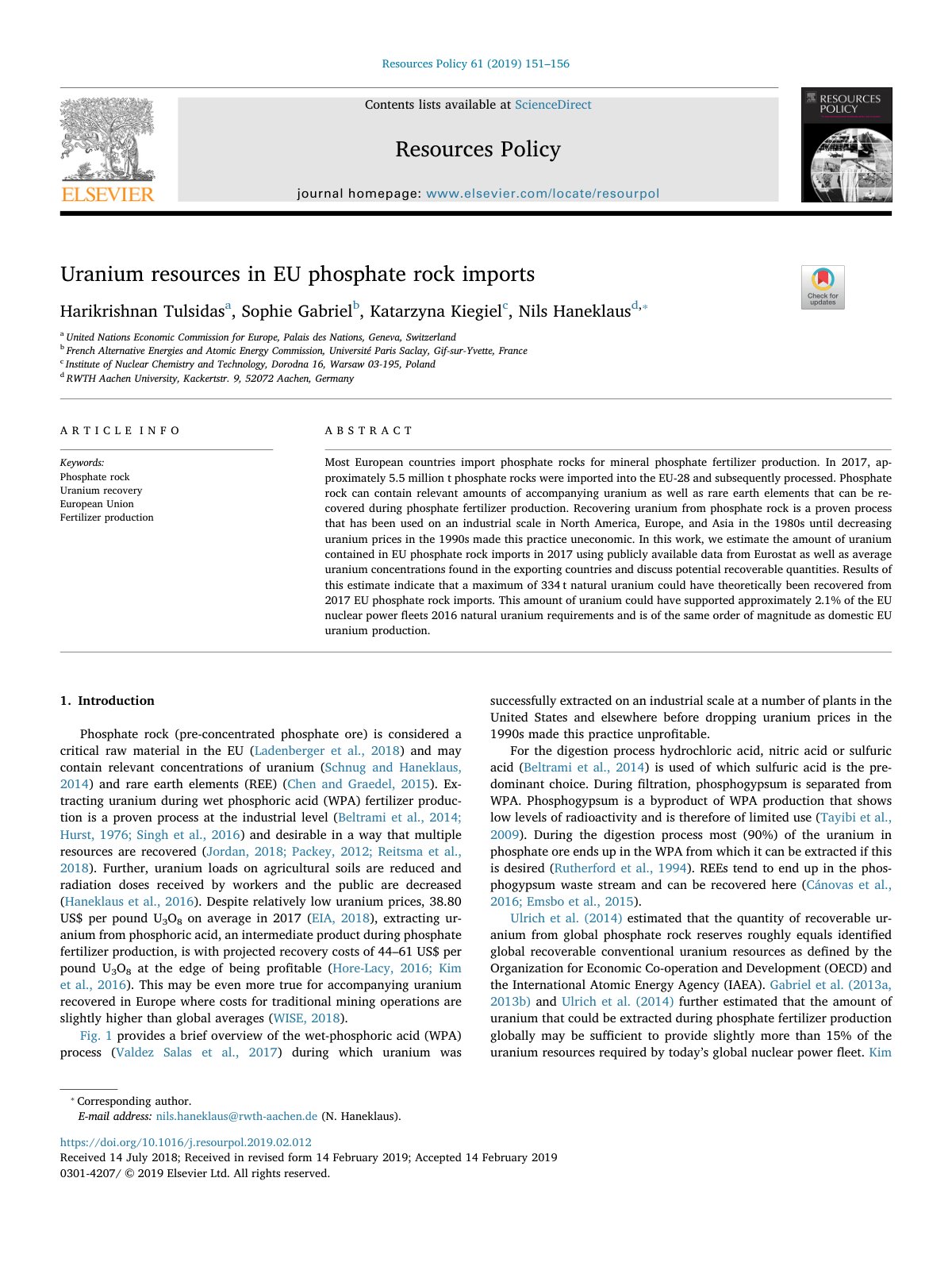 First page of Uranium resources in EU phosphate rock imports