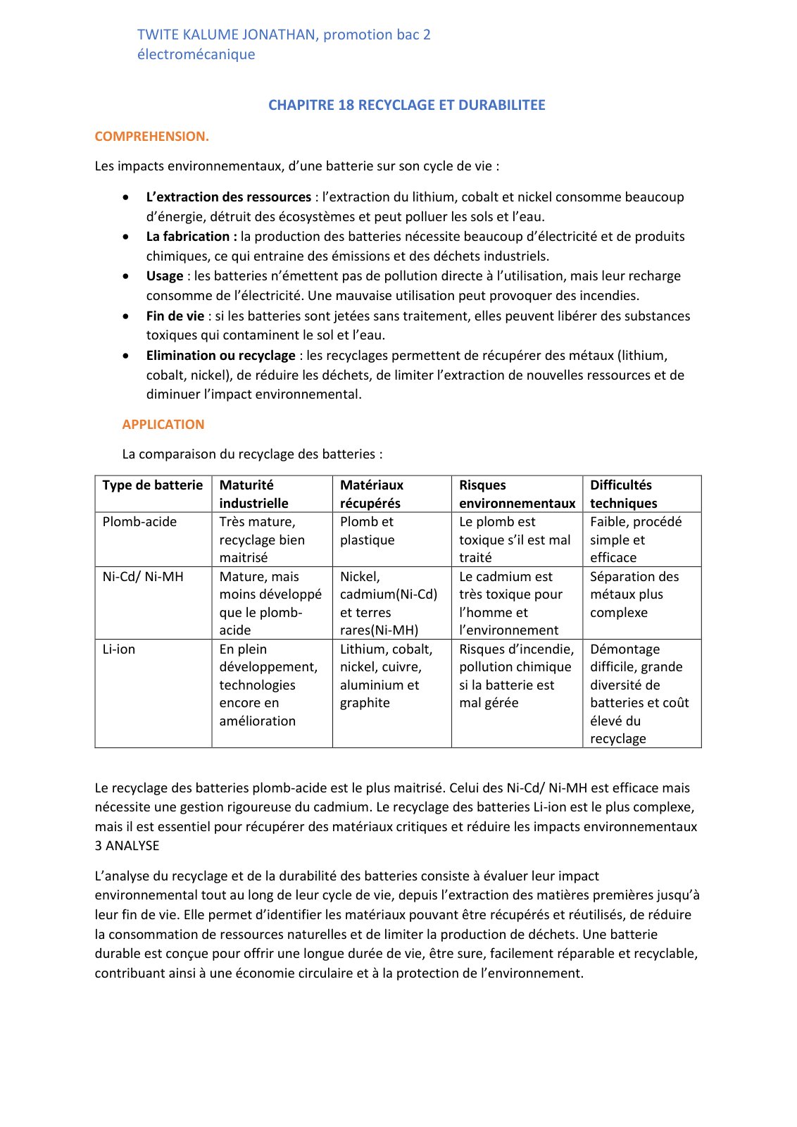 First page of RECYCLAGE ET DURABILITEE