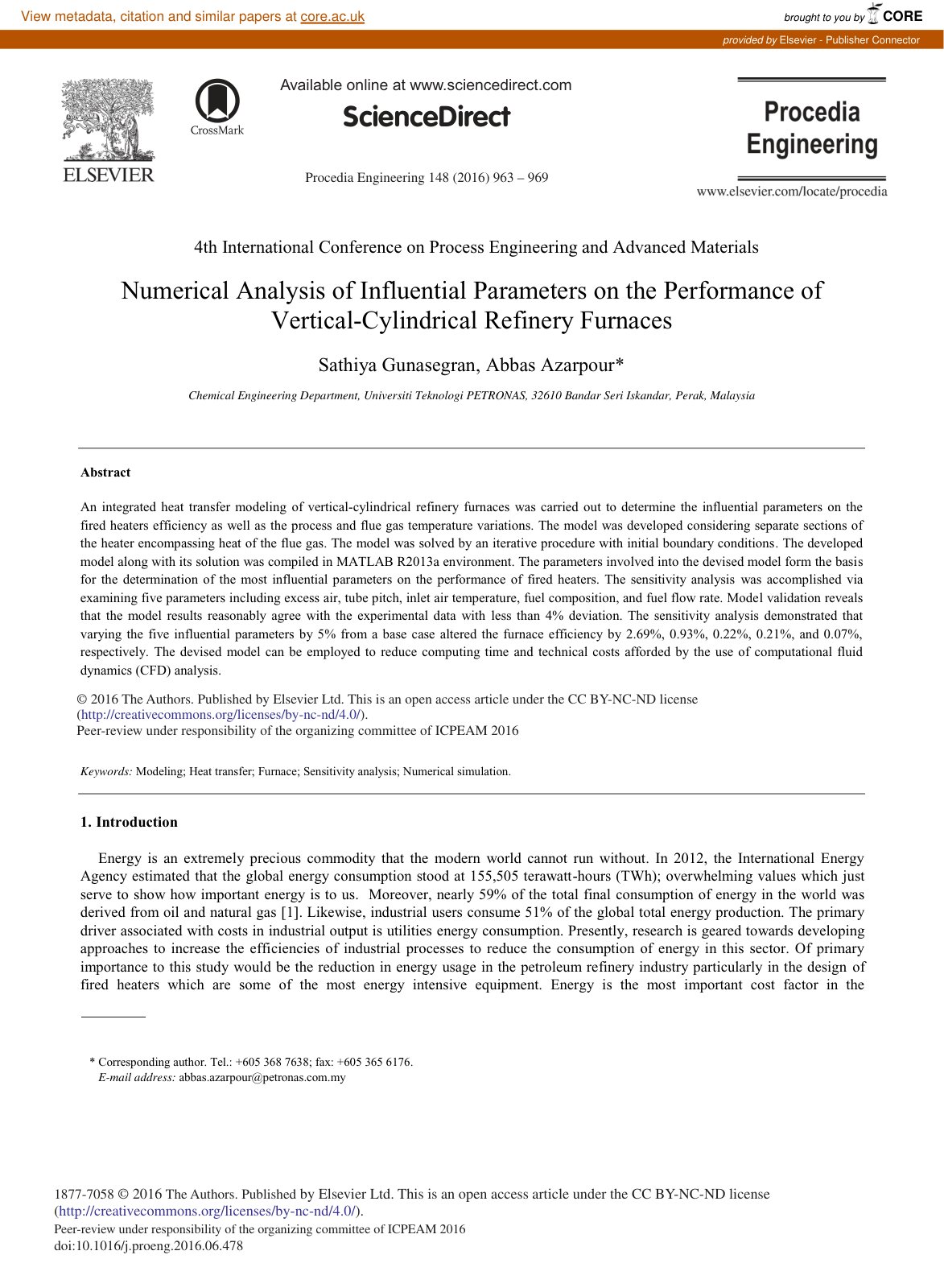 First page of Numerical Analysis of Influential Parame
