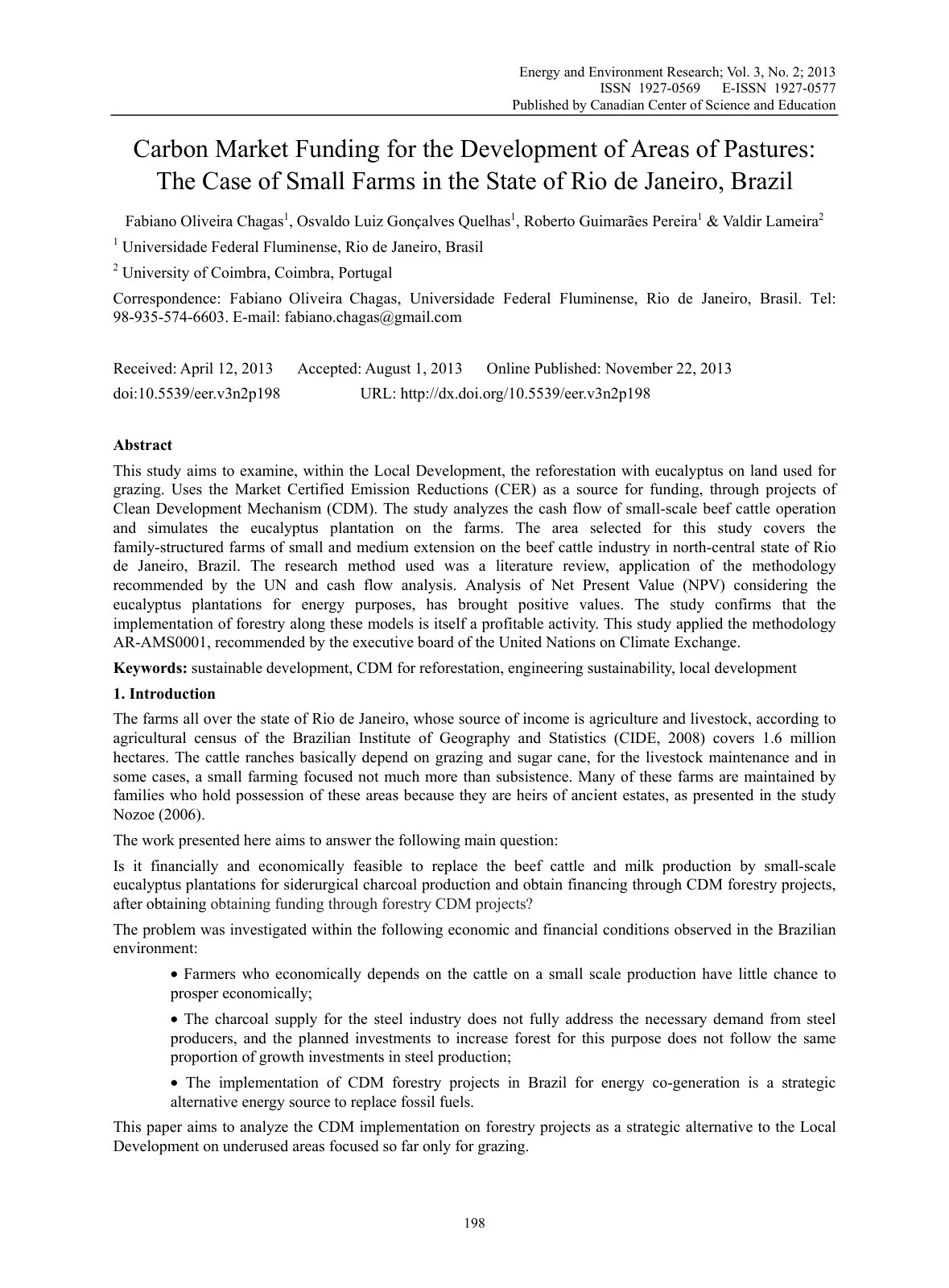 First page of Carbon Market Funding for the Development of Areas of Pastures: The Case of Small Farms in the State of Rio de Janeiro, Brazil