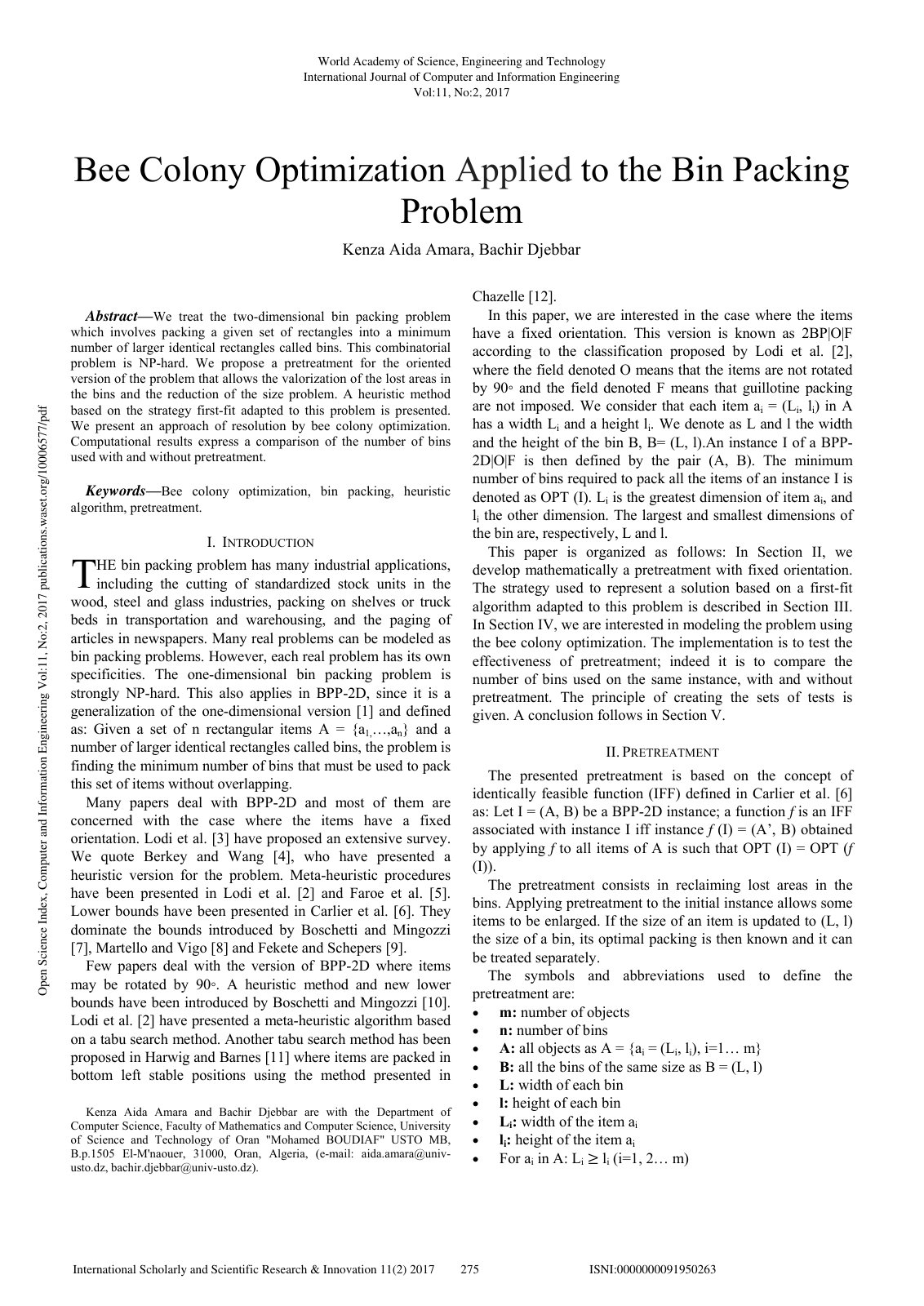 First page of Bee Colony Optimization Applied To The B