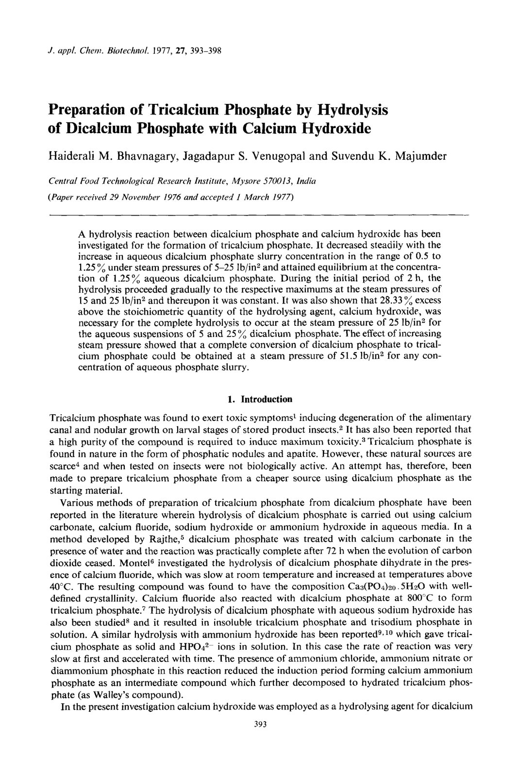 First page of Preparation of tricalcium phosphate by h