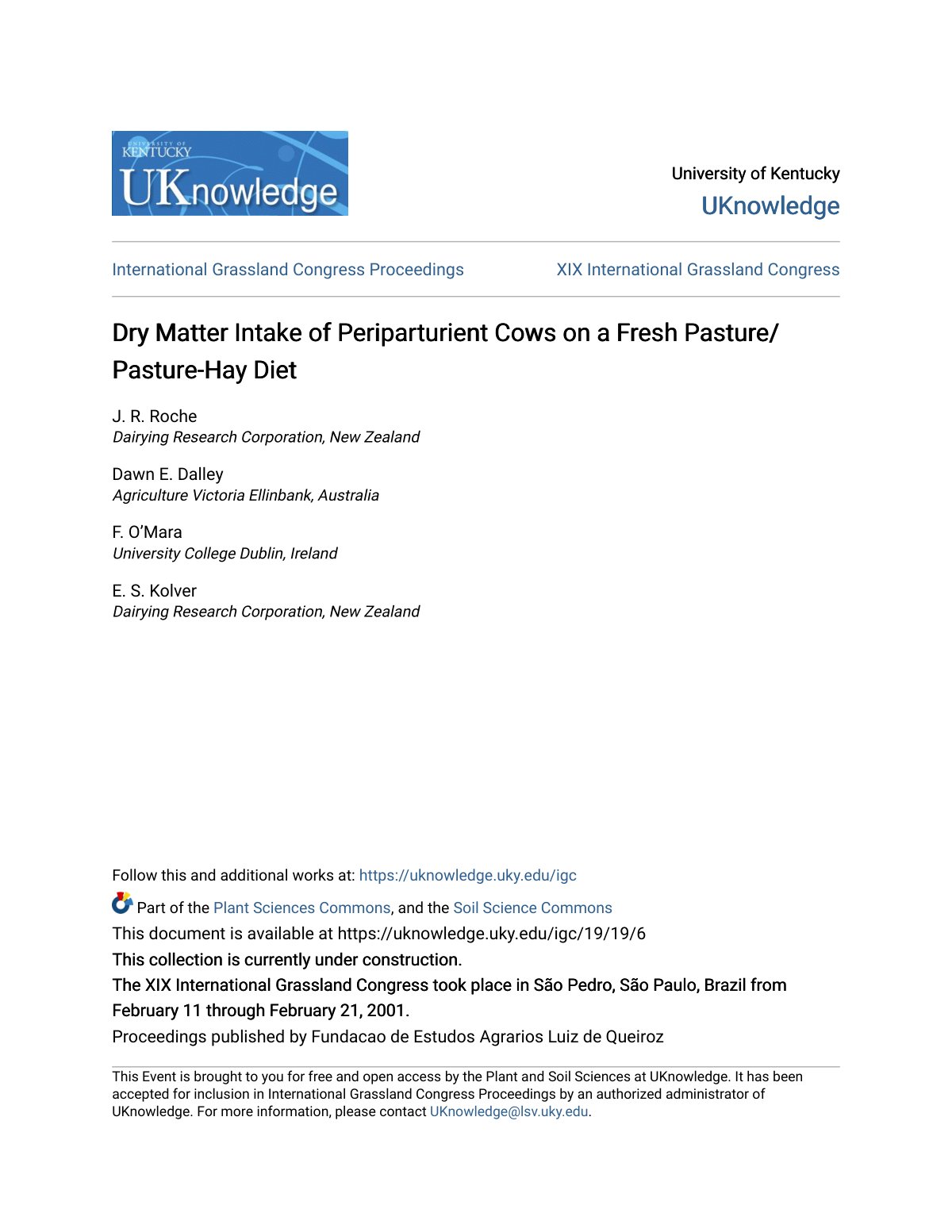 First page of Dry Matter Intake of Periparturient Cows