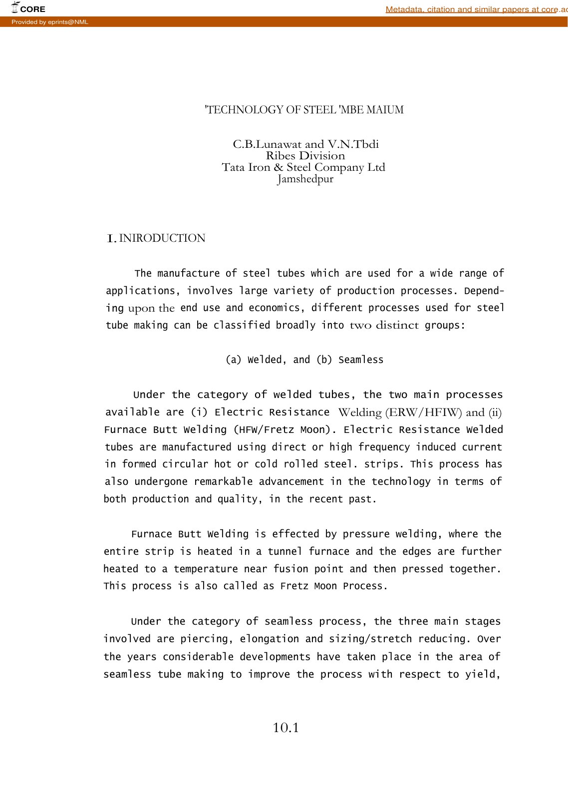 First page of Technology of Steel Tube Making