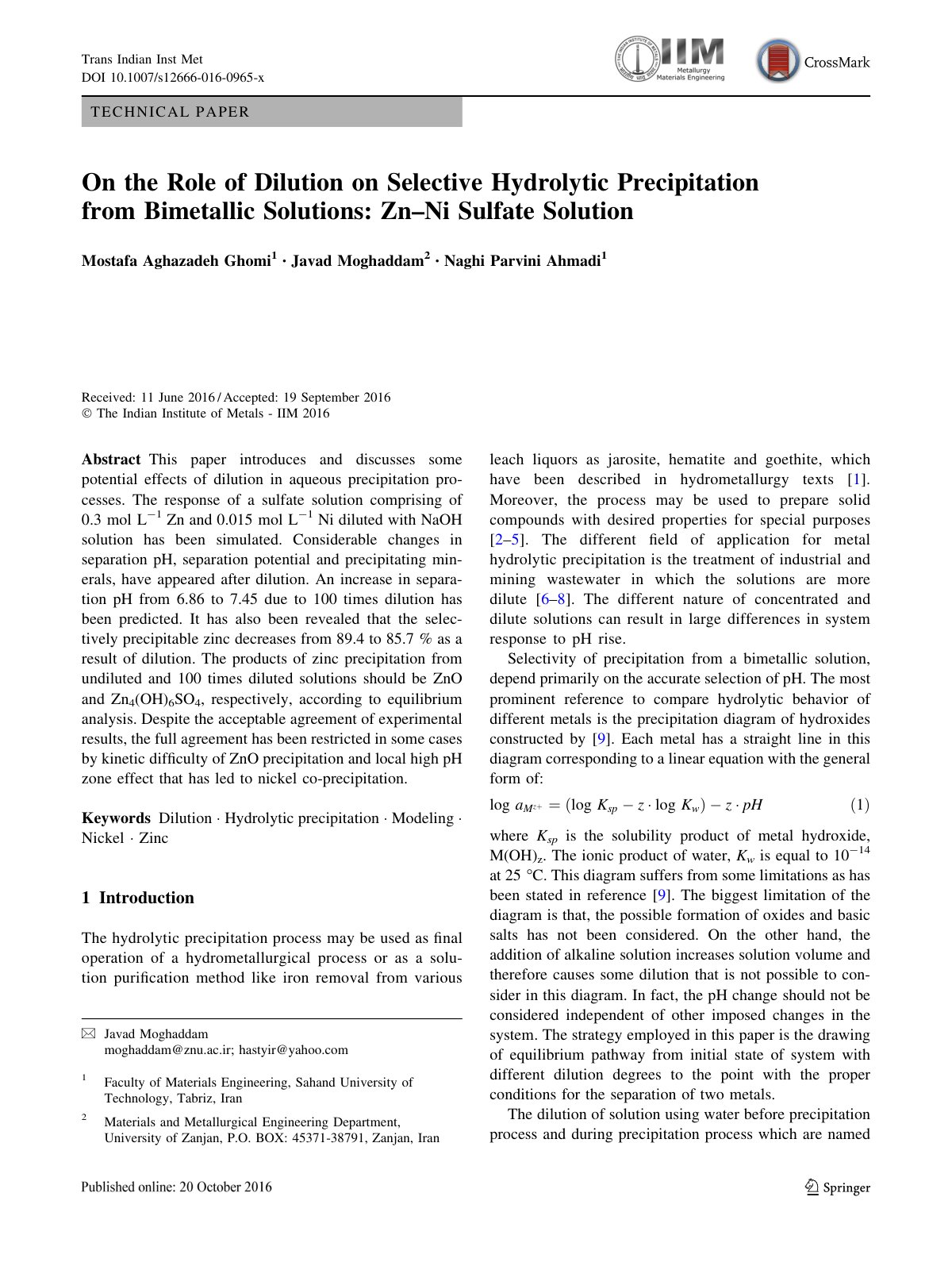 First page of On the Role of Dilution on Selective Hyd