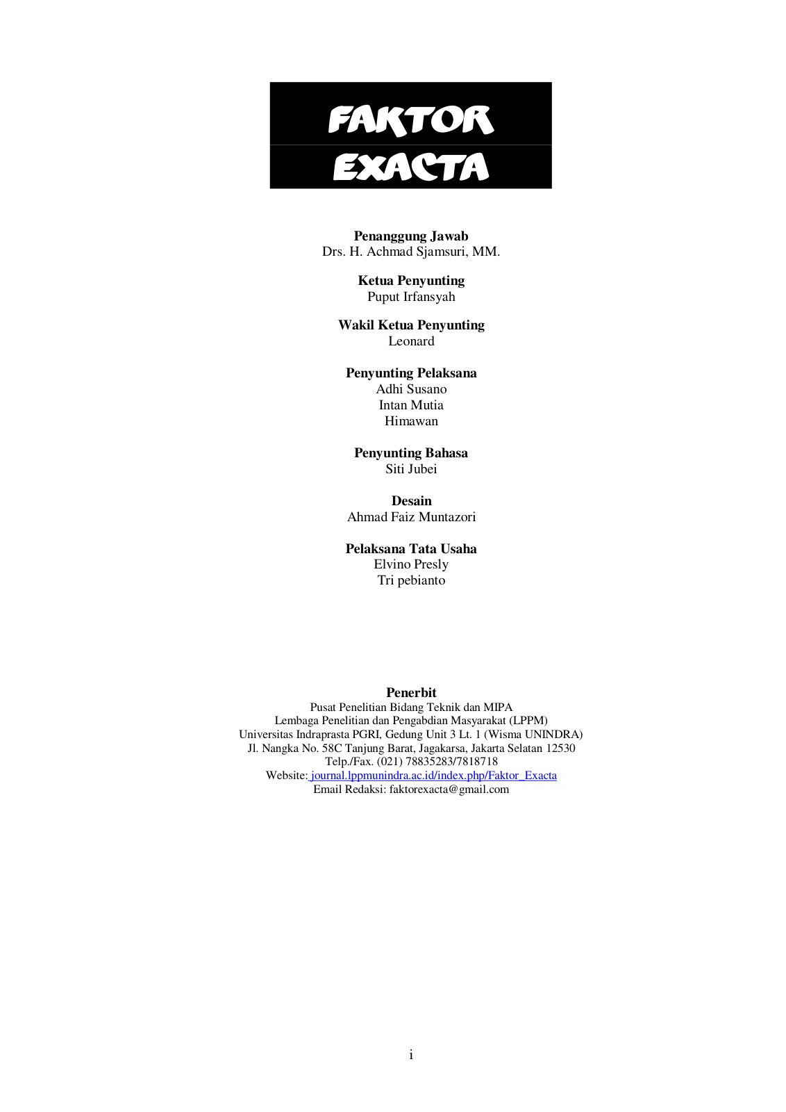 First page of Faktor Exacta