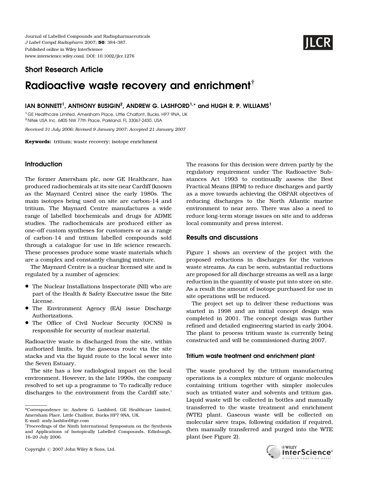 First page of Radioactive waste recovery and enrichment