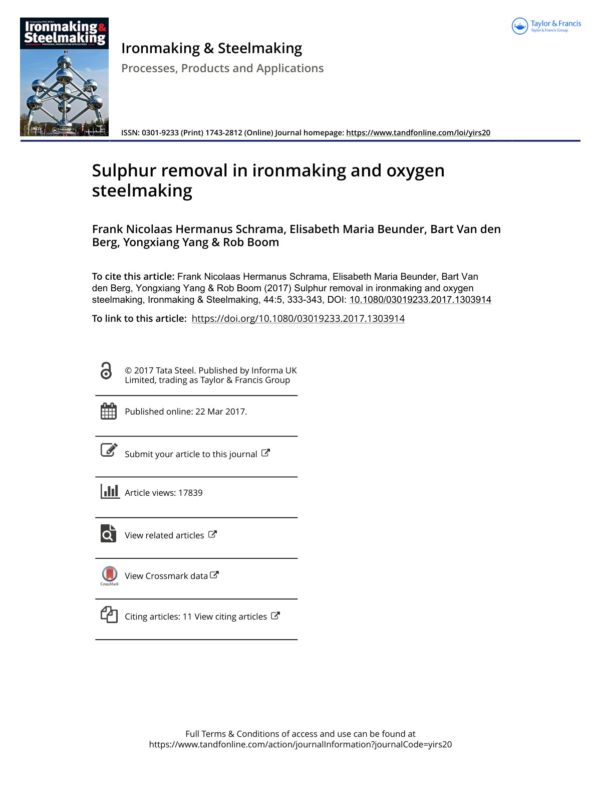 First page of Sulphur removal in ironmaking and oxygen steelmaking