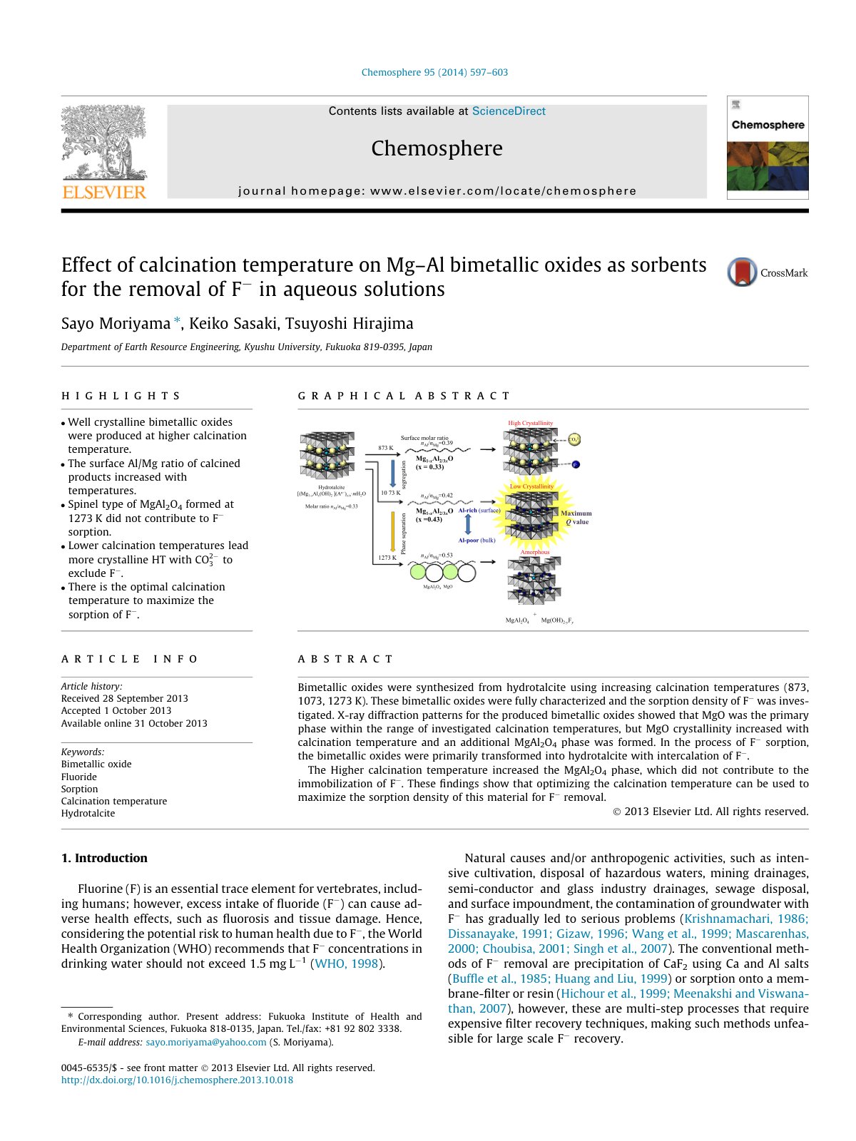 First page of Effect of calcination temperature on Mg