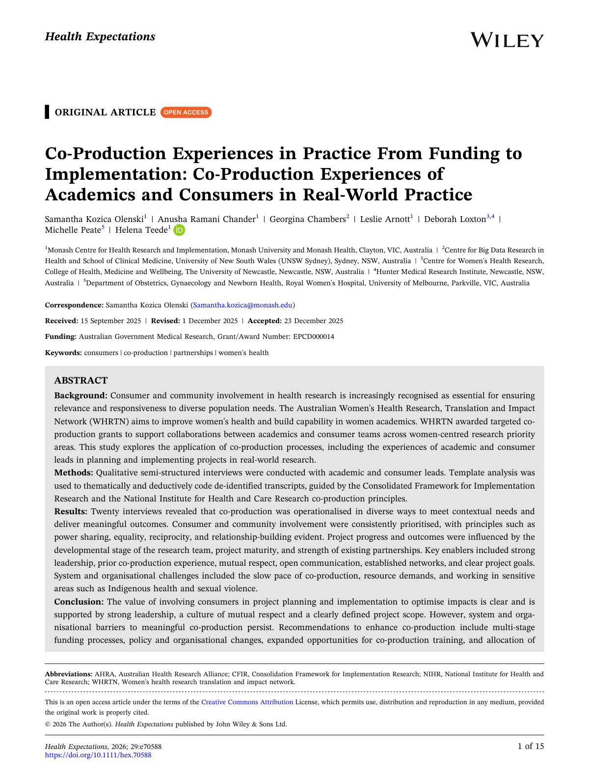 First page of Co Production Experiences in Practice From Funding