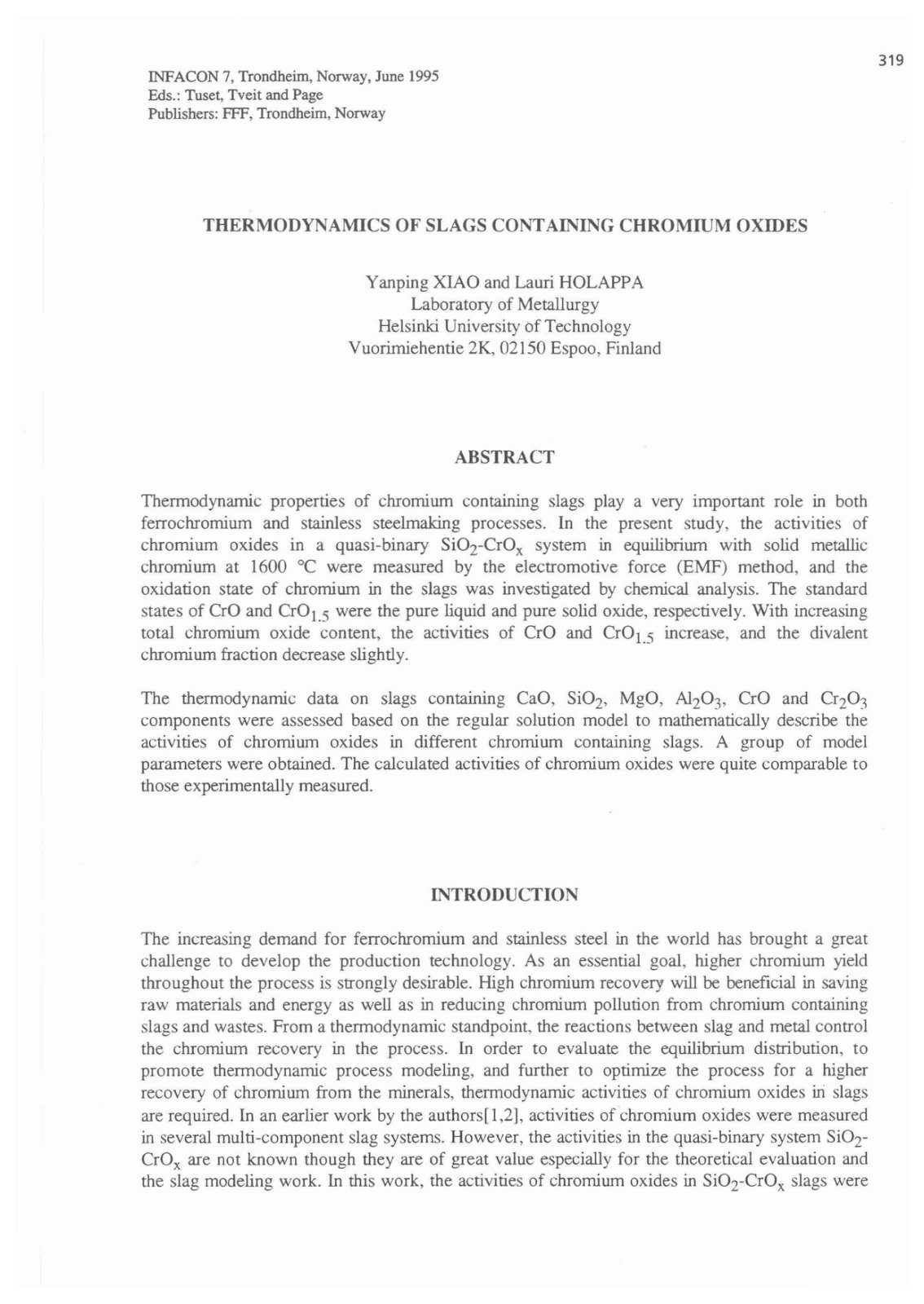 First page of Thermodynamics of Slags Containing Chrom