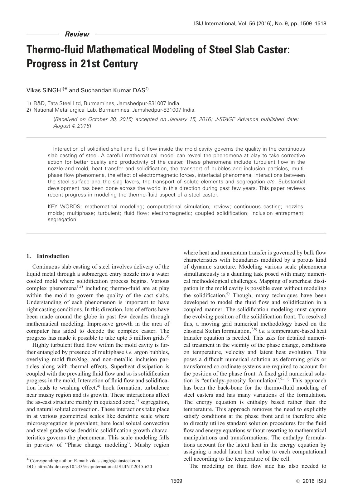 First page of Thermo fluid Mathematical Modeling of St