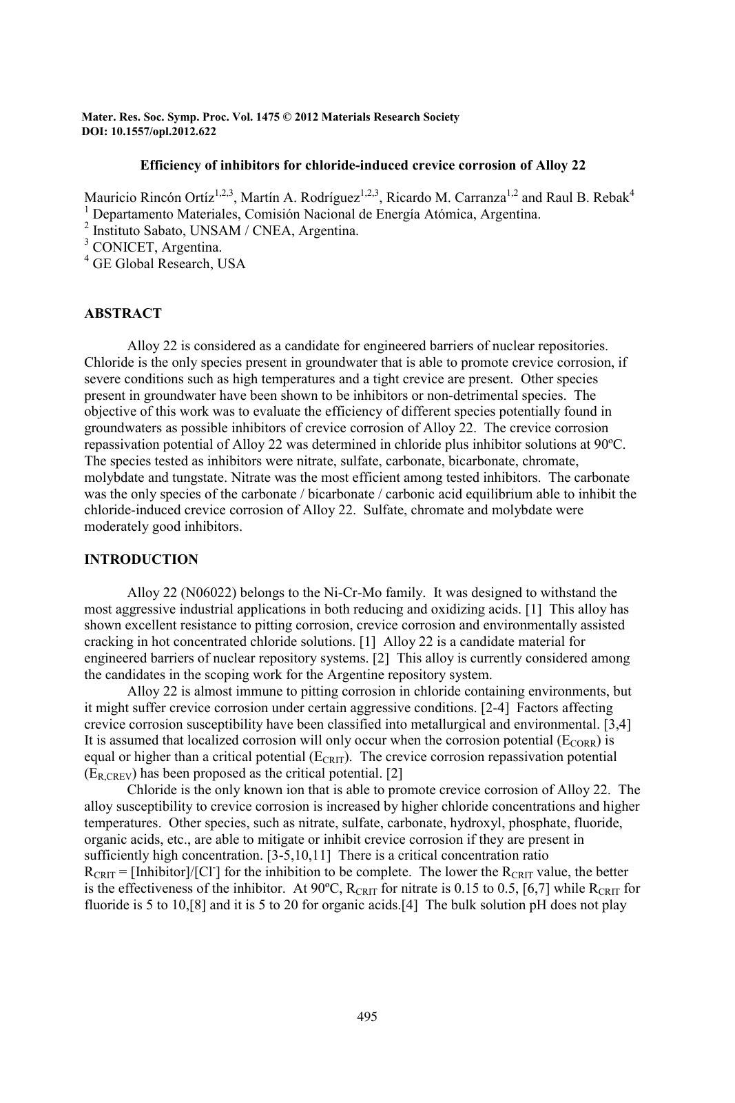 First page of Efficiency of inhibitors for chloride in