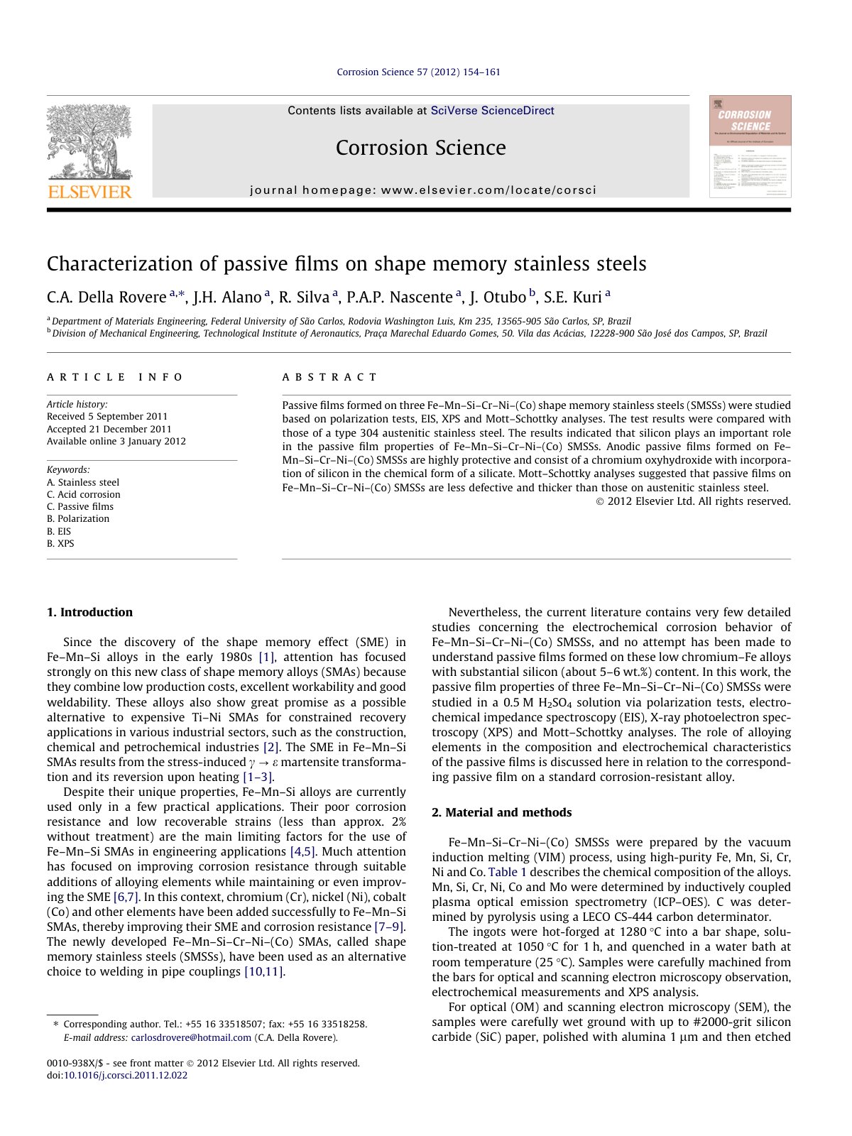 First page of Characterization of passive ﬁlms on shape memory stainless steels