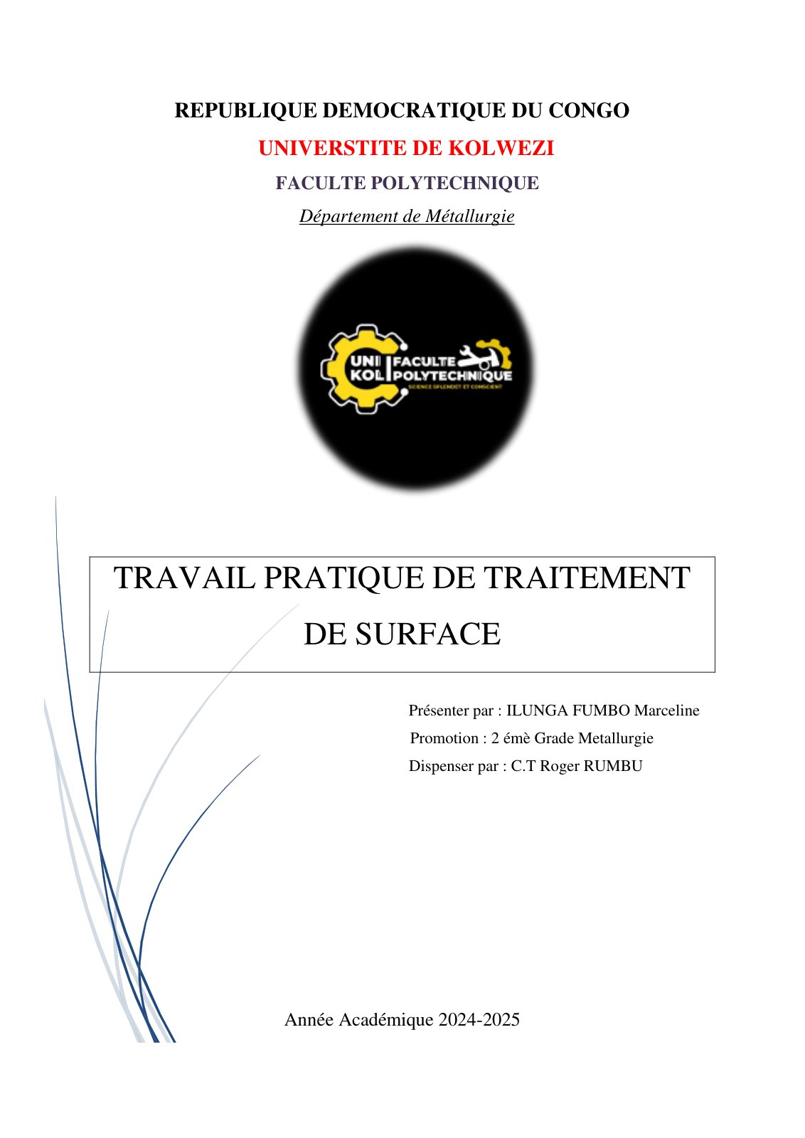 First page of Travail Pratique - Traitement de surfaces