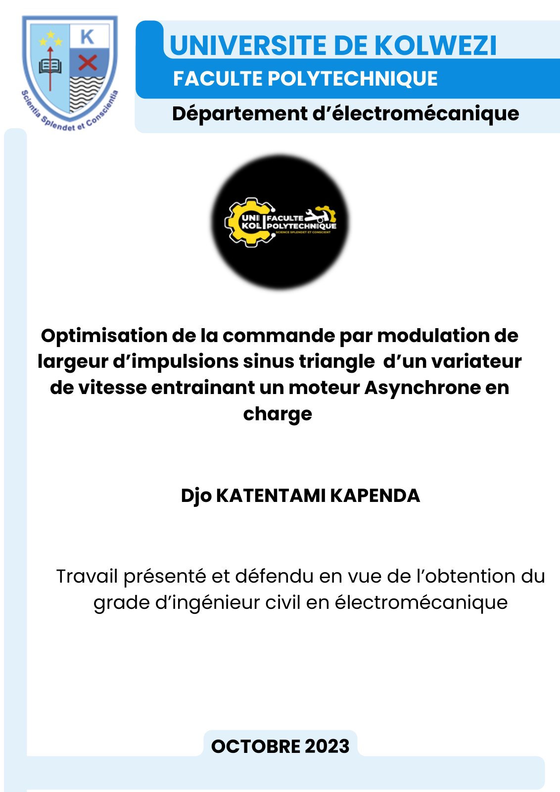 First page of Optimisation de la commande par modulation de largeur d’impulsions sinus triangle d’un variateur de vitesse entrainant un moteur Asynchrone en charge
