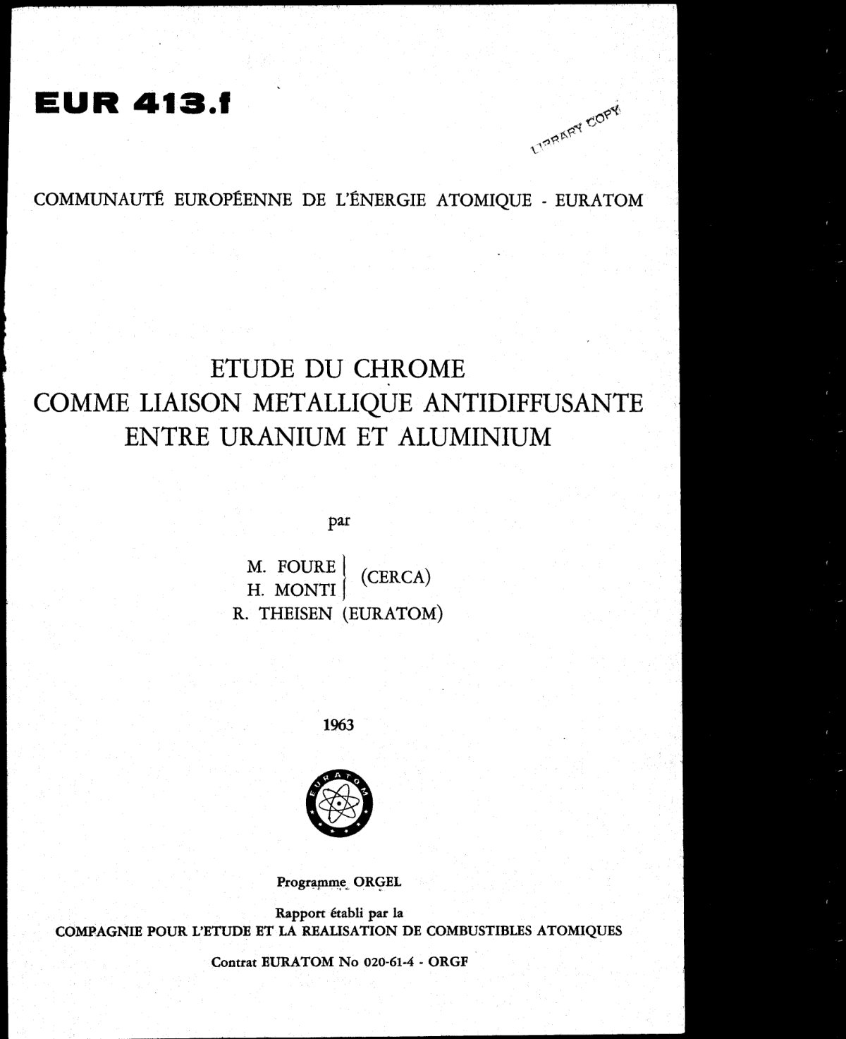 First page of ETUDE DU CHROME COMME LIAISON METALLIQUE ANTIDIFFUSANTE ENTRE URANIUM ET ALUMINIUM