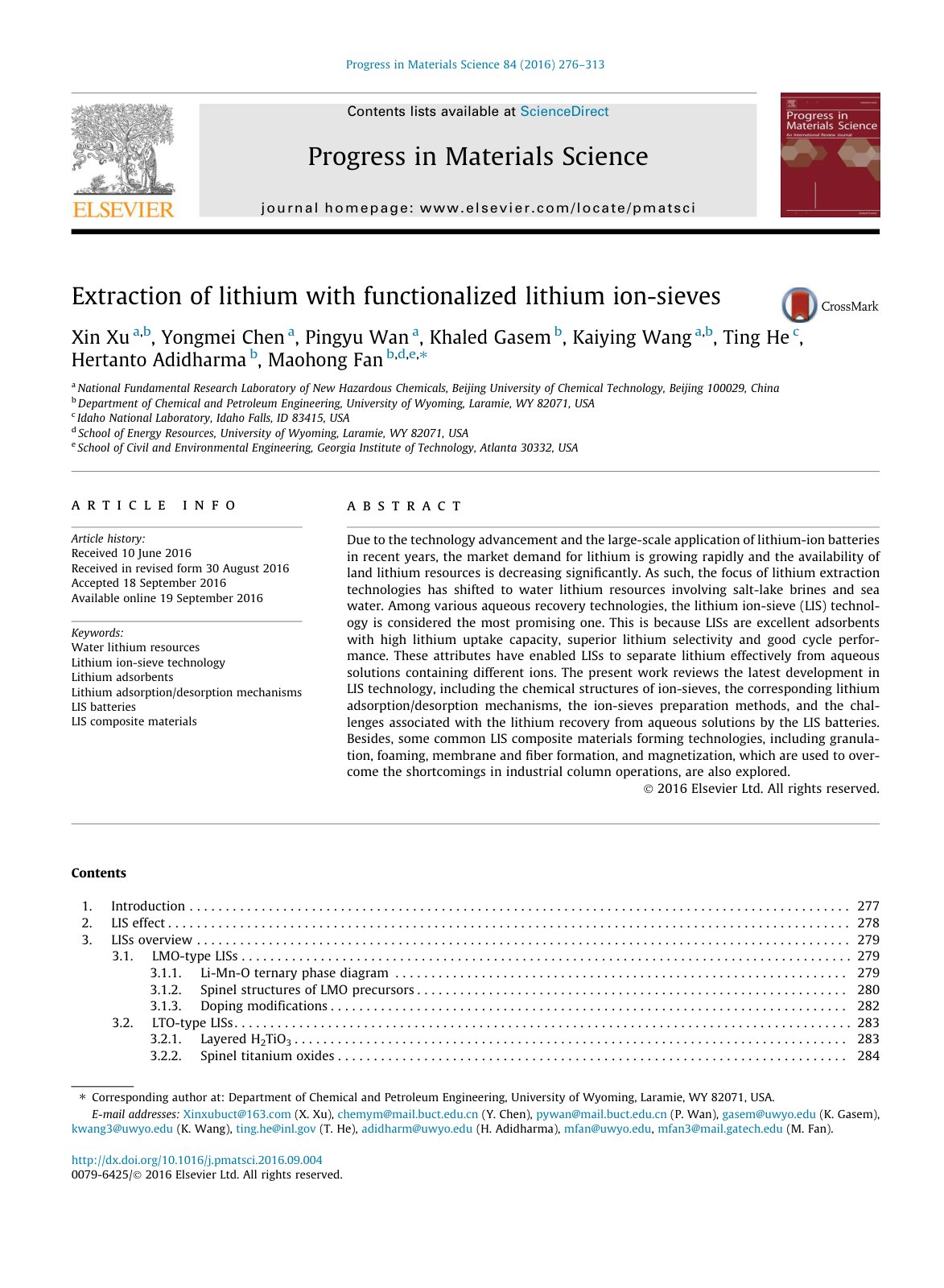 First page of Extraction of lithium with functionalize