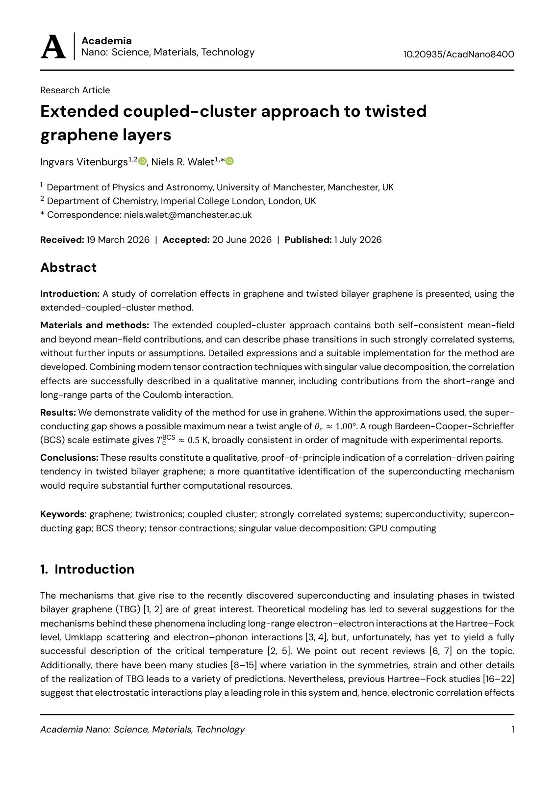 First page of Extended coupled-cluster approach to twisted graphene layers