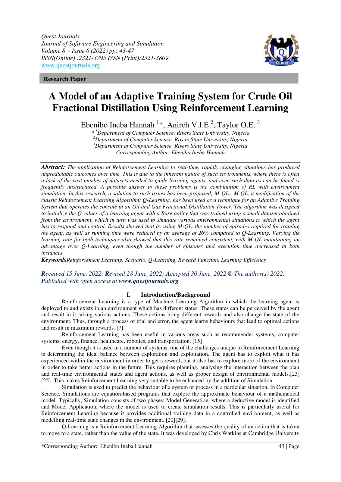 First page of A Model of an Adaptive Training System f