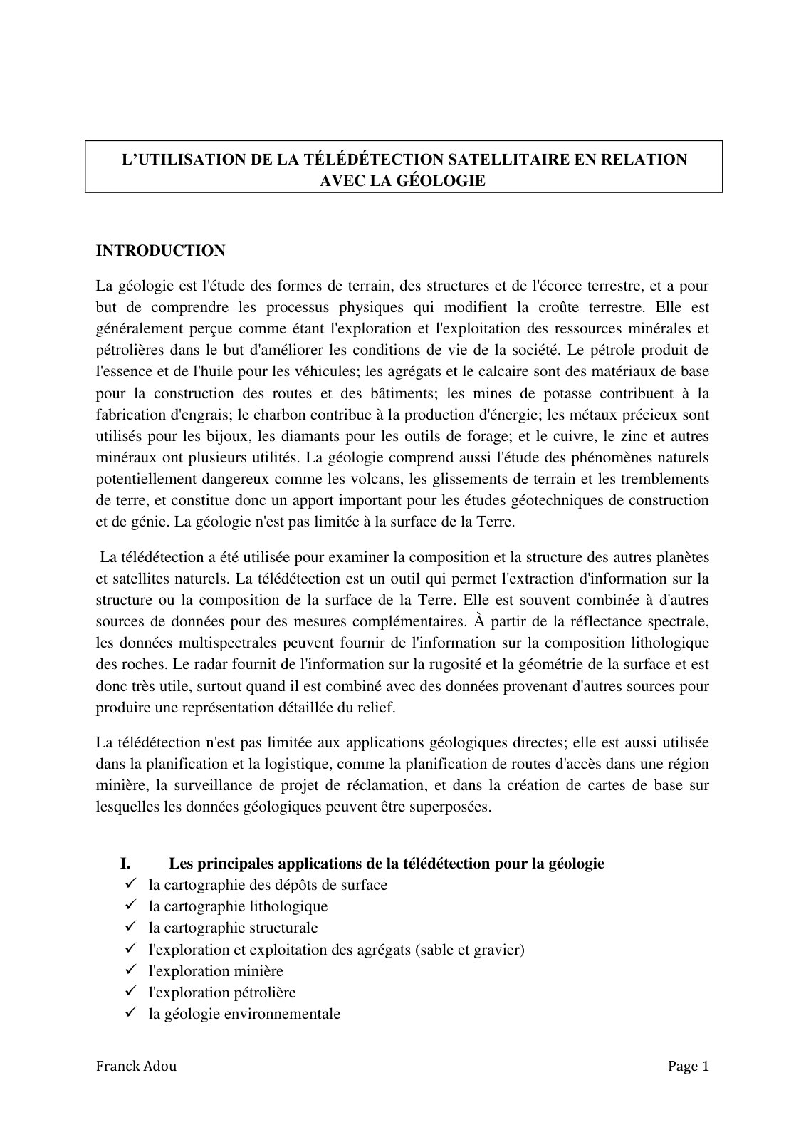 First page of L’UTILISATION DE LA TÉLÉDÉTECTION SATELLITAIRE EN RELATION AVEC LA GÉOLOGIE