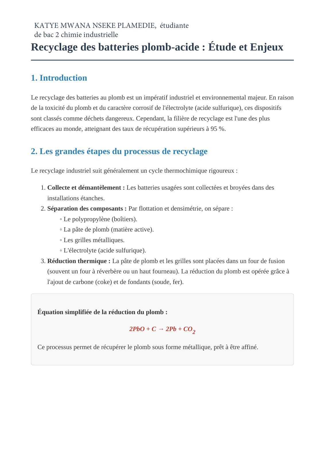 First page of Recyclage Batteries Plomb