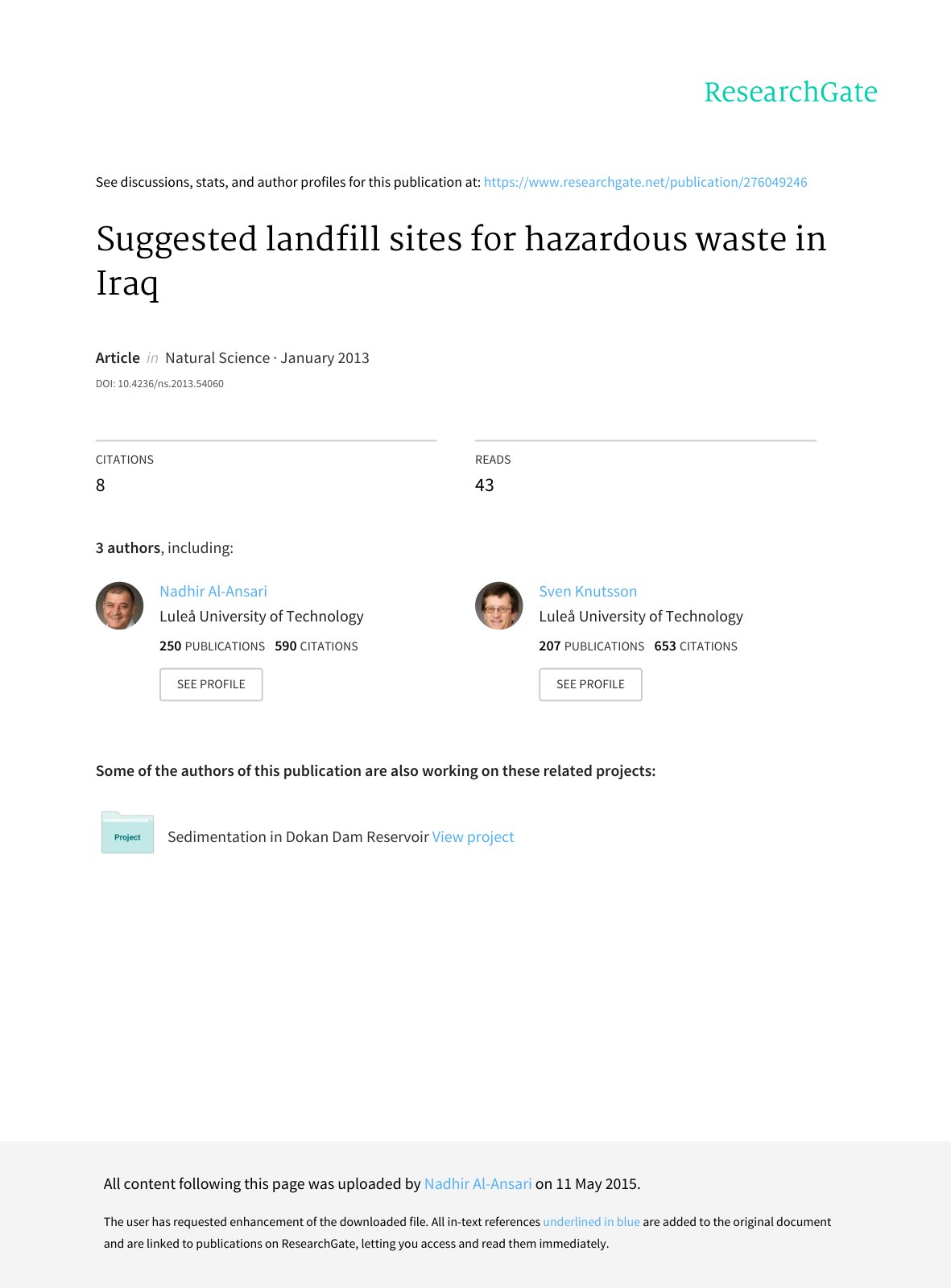 First page of Suggested landfill sites for hazardous w